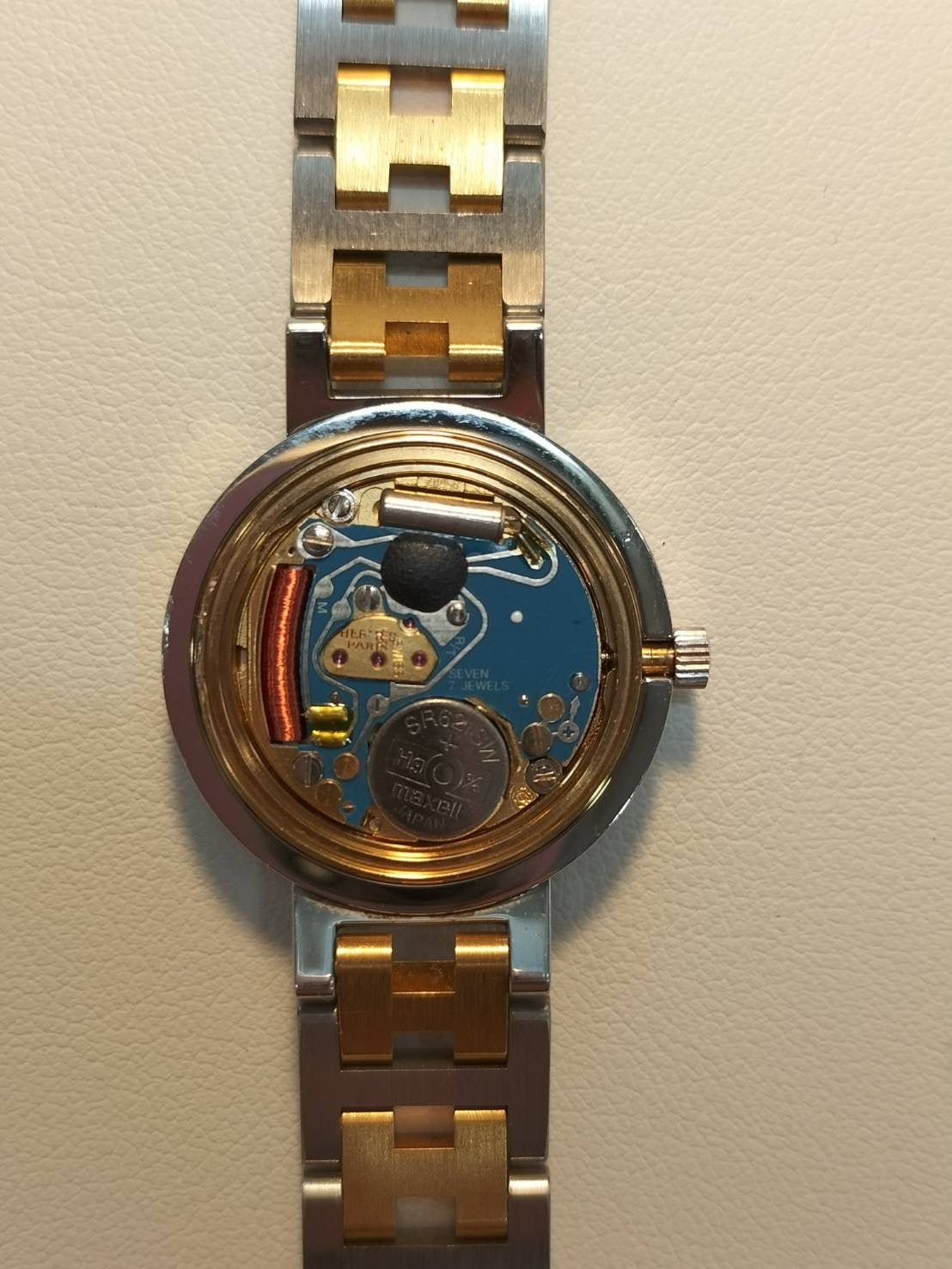 Hermes Clipper 51.03 Quartz SS/GP SS/GP White Dial Box Warranty (1993) Tag Overhauled