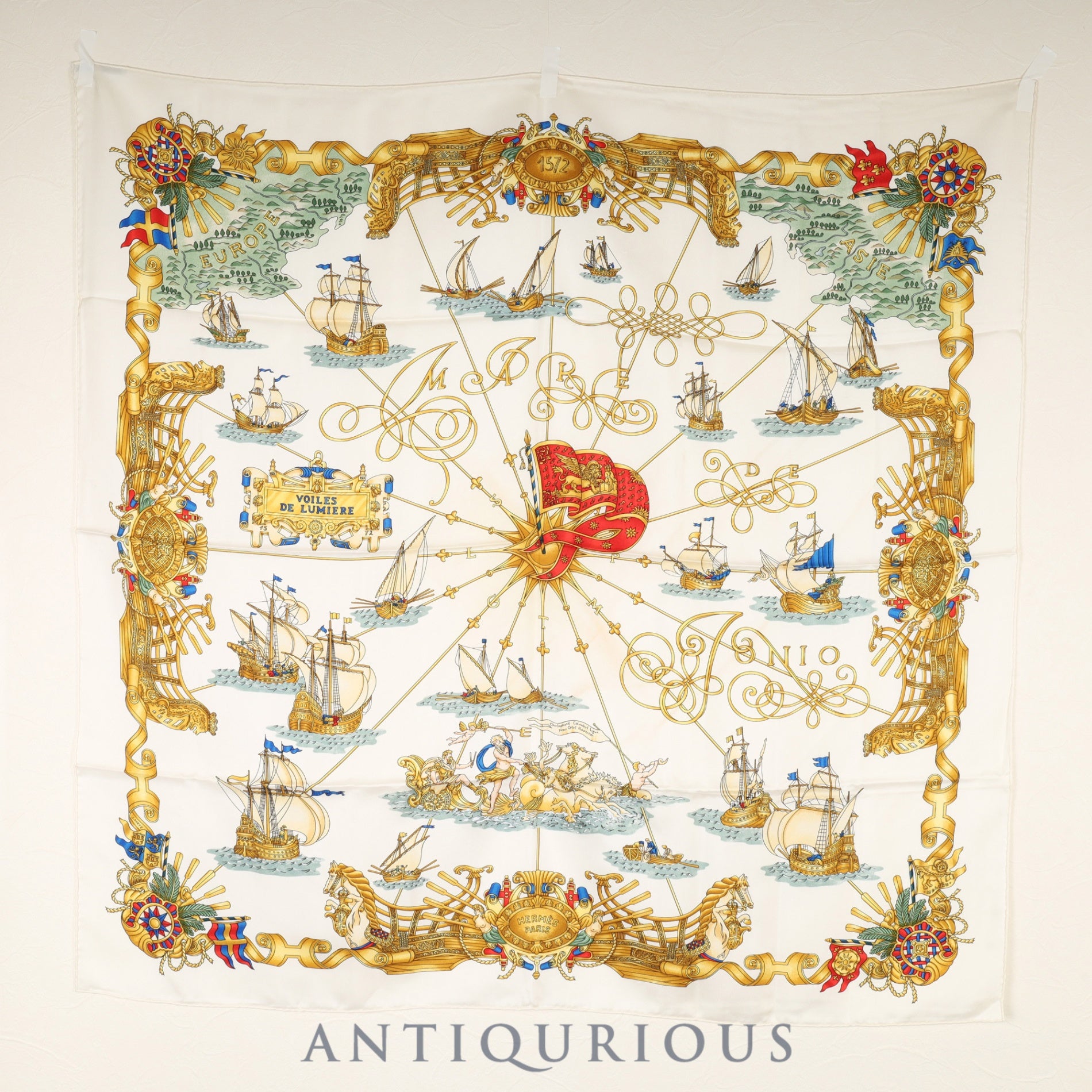 エルメス スカーフ カレ90 光の帆船 SILK100%