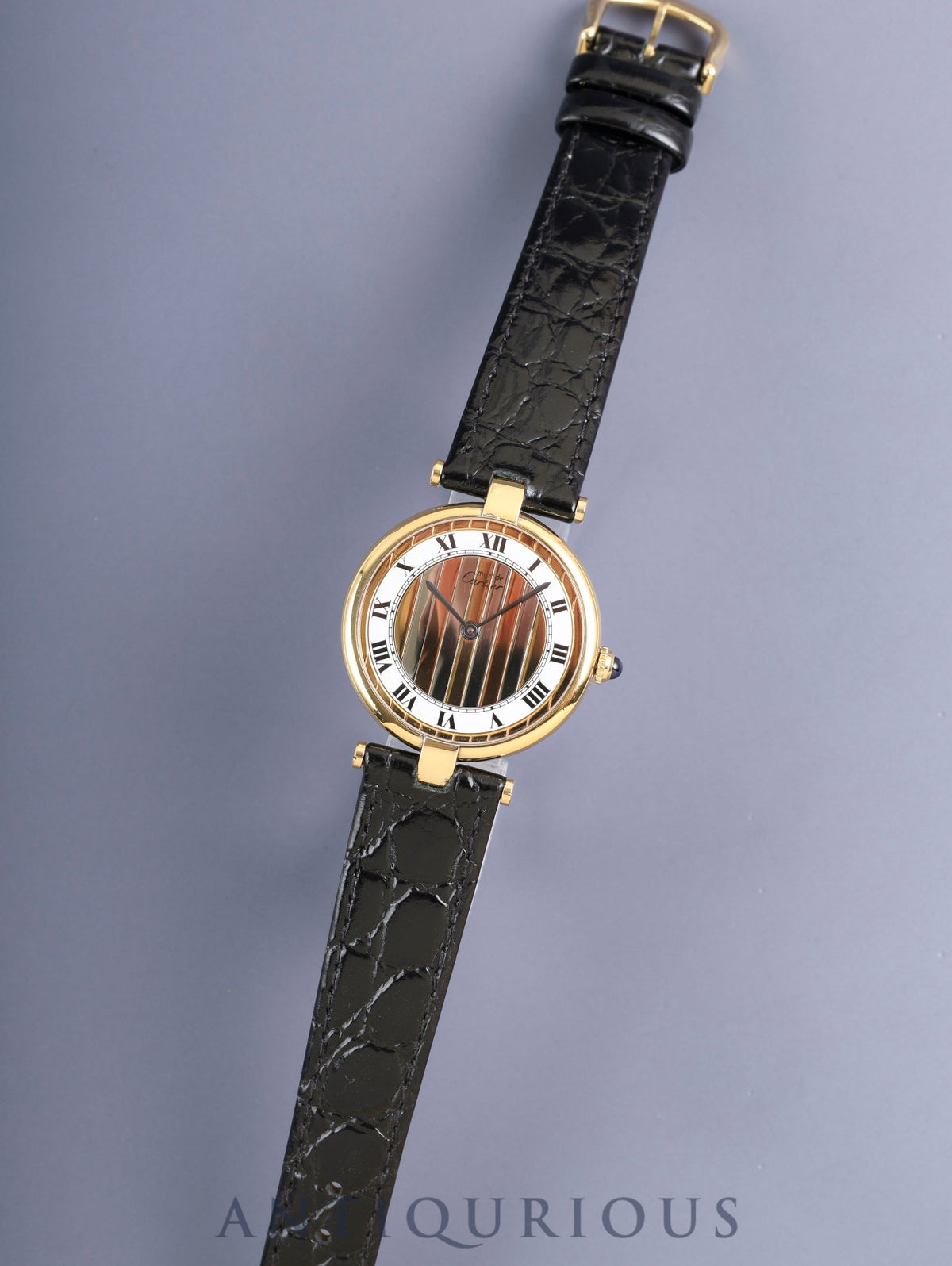 Cartier Must Vendôme VLC LM 590003 Quartz Caliber 90 SV925 Leather Strap with Genuine Pin Buckle (GP) Front Trinity Dial Overhauled