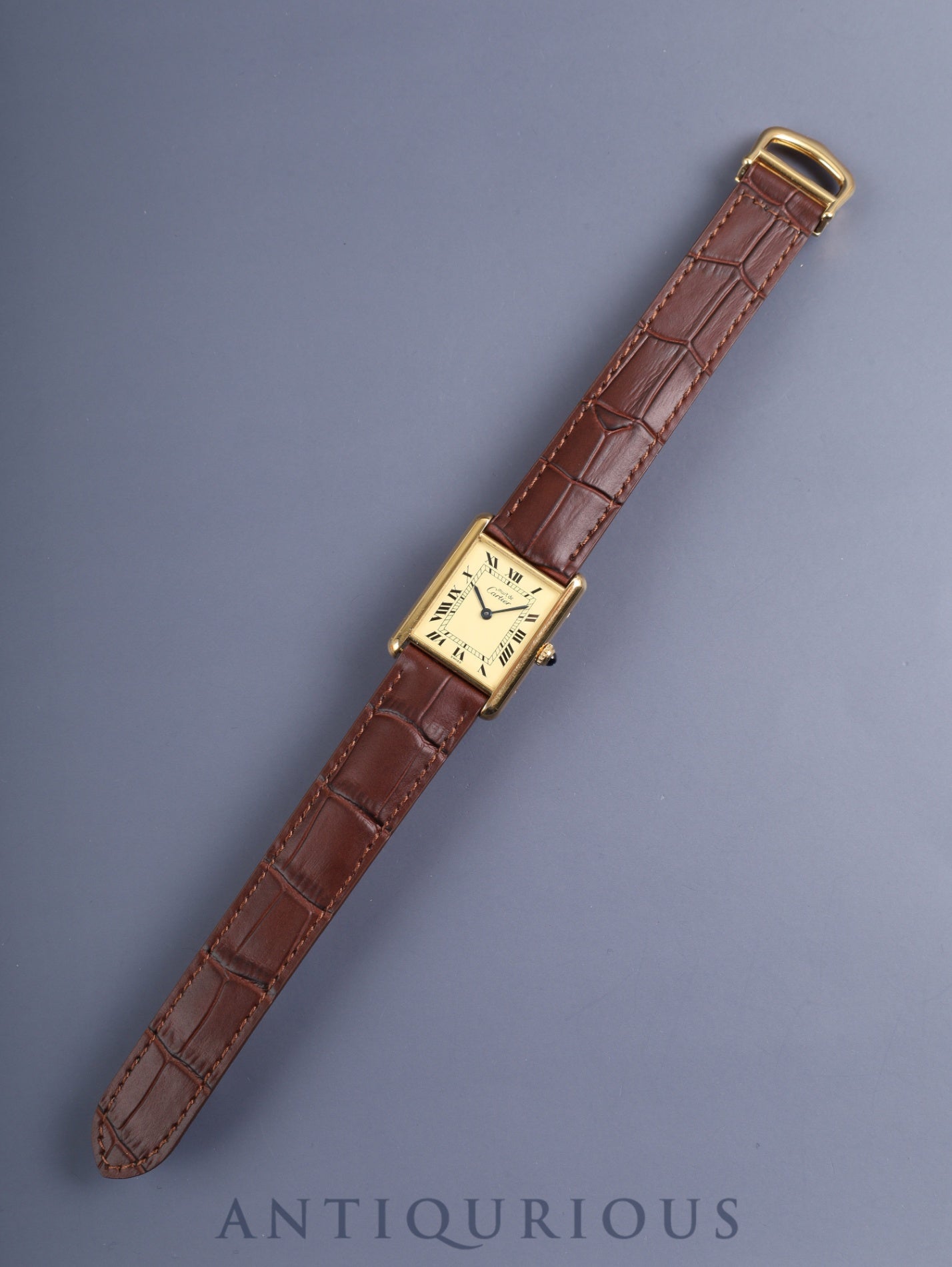 カルティエ マストタンク LM 590005 クォーツ Cal.90 SV925 革 純正尾錠(GP)アイボリーローマン文字盤(SWISS表記) オーバーホール済み