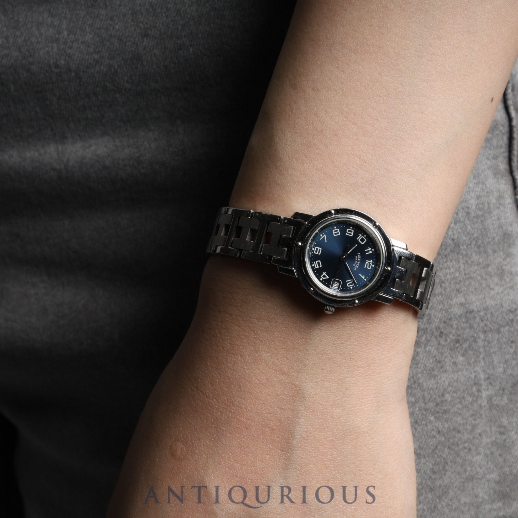 エルメス クリッパー CL4.210 クォーツ SS SS ブルーアラビア文字盤 箱 保証書(2002年)オーバーホール済み