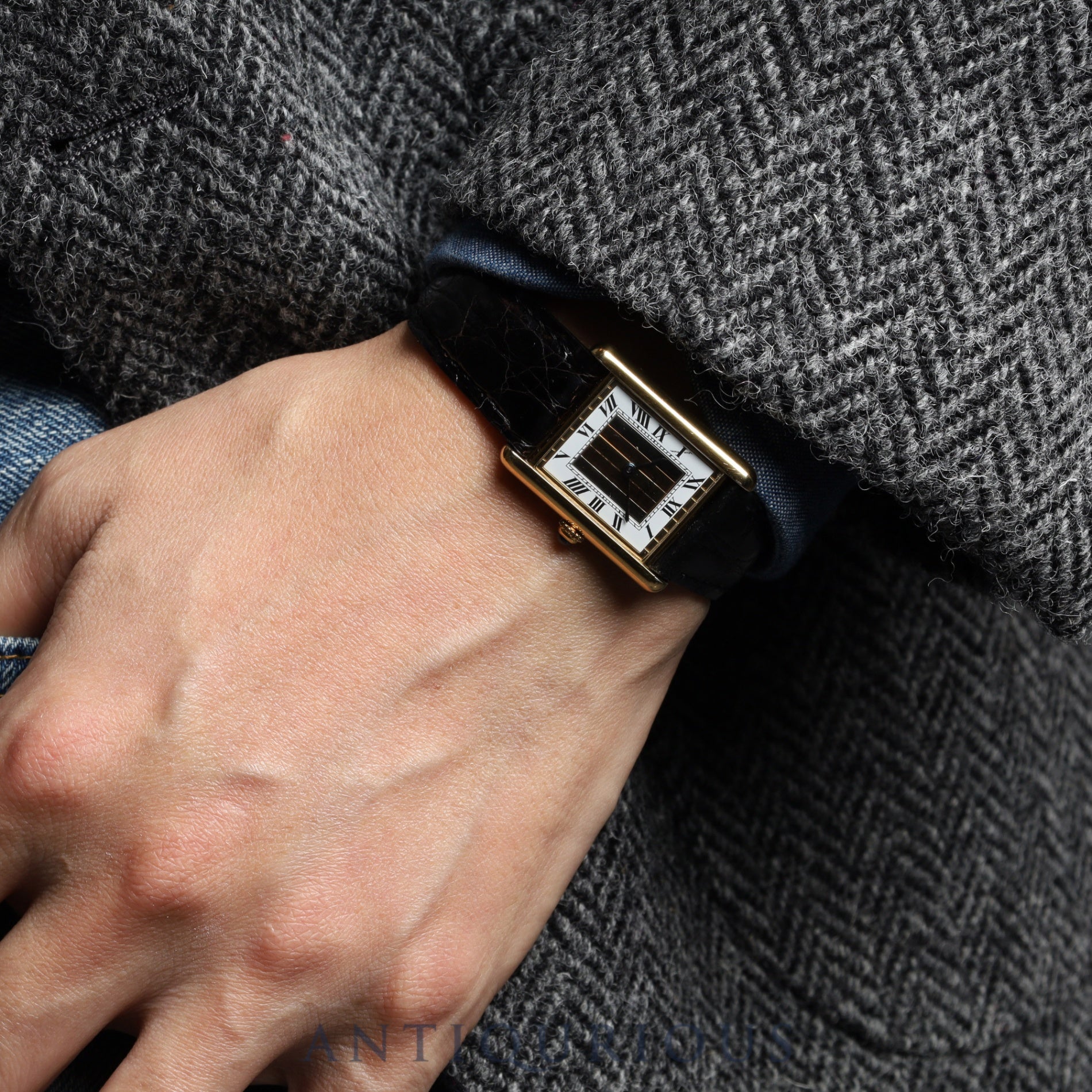 Cartier Must Tank LM 590005 Quartz Cal.90 SV925 Leather Genuine Buckle (GP) Front Trinity Dial Warranty (no date) Overhauled