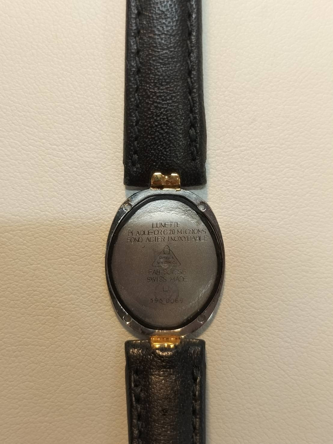 オメガ デ・ヴィル 595.0069 クォーツ Cal.1450 SS/GP 革 純正尾錠(GP)ホワイト文字盤 オーバーホール済み