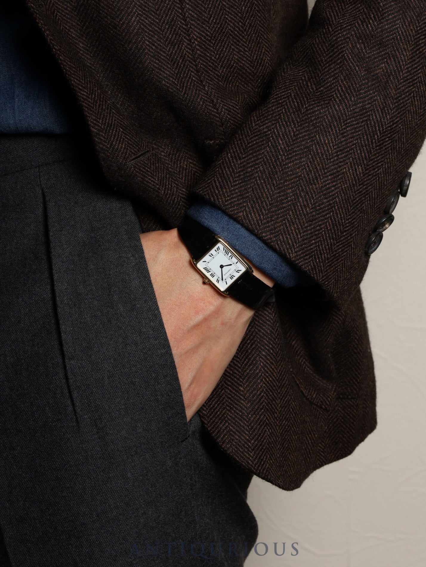 カルティエ タンク アロンディ タンク エリプス LM 81722553 / 96041 手巻き Cal.21(フレデリック・ピゲ)750YG 革 純正ピンバックル(GP) ホワイトローマン文字盤(PARIS表記) 国際永久保証書(1983年) オーバーホール済み