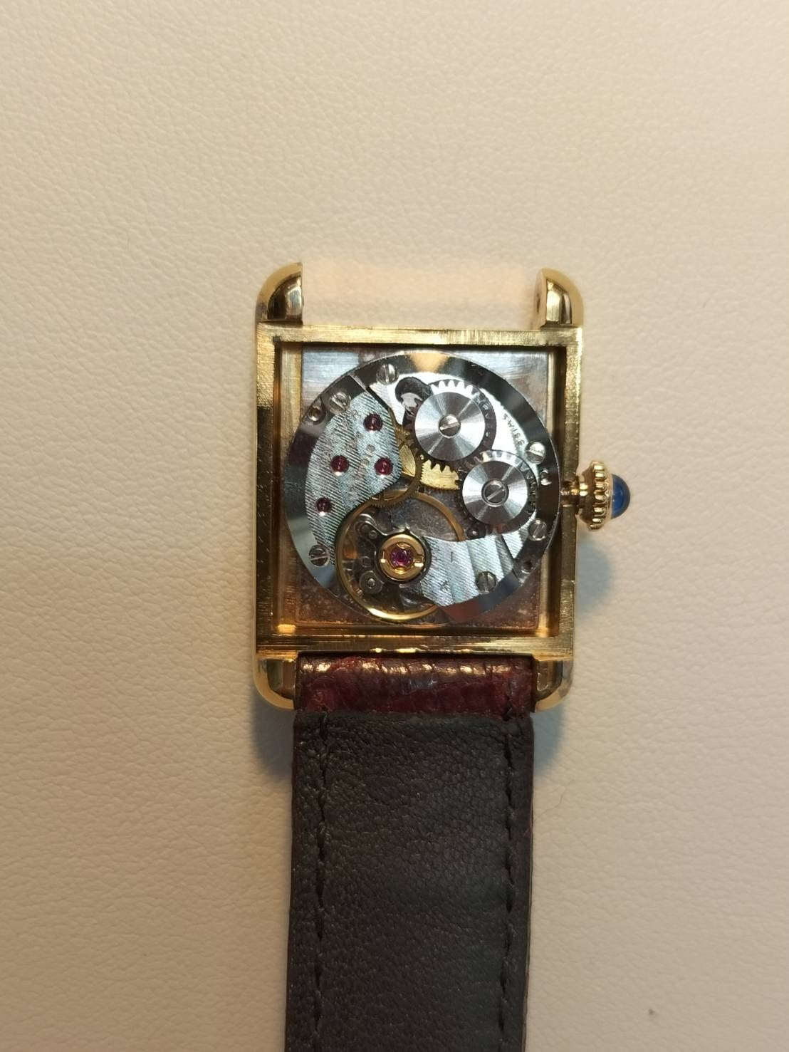 Cartier Must Tank SM Manual winding SV925 Genuine leather strap Genuine buckle (GP) Garnet dial Bordeaux dial Overhauled