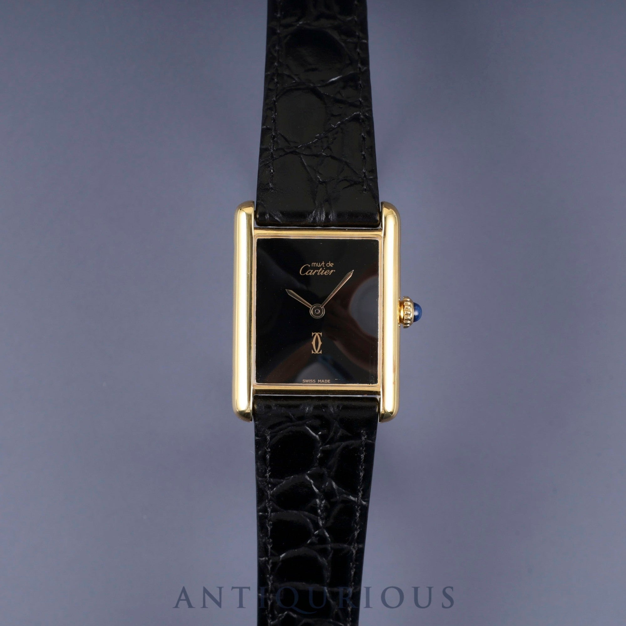 カルティエ マストタンク LM 手巻き Cal.78-1 SV925 革 純正尾錠(GP) オニキス文字盤 オーバーホール済み 新品仕上げ済み