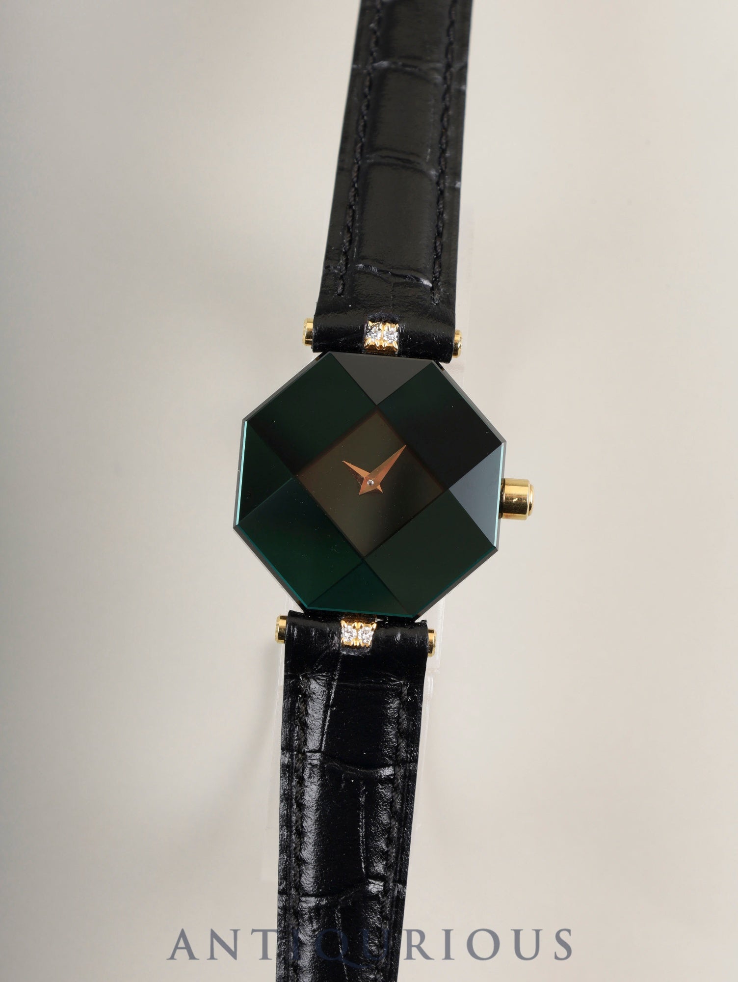 Century Empire Time Gem Quartz Caliber ETA280.002 750YG Diamond Leather Strap with Genuine Pin Buckle (GP) Green Dial Overhauled