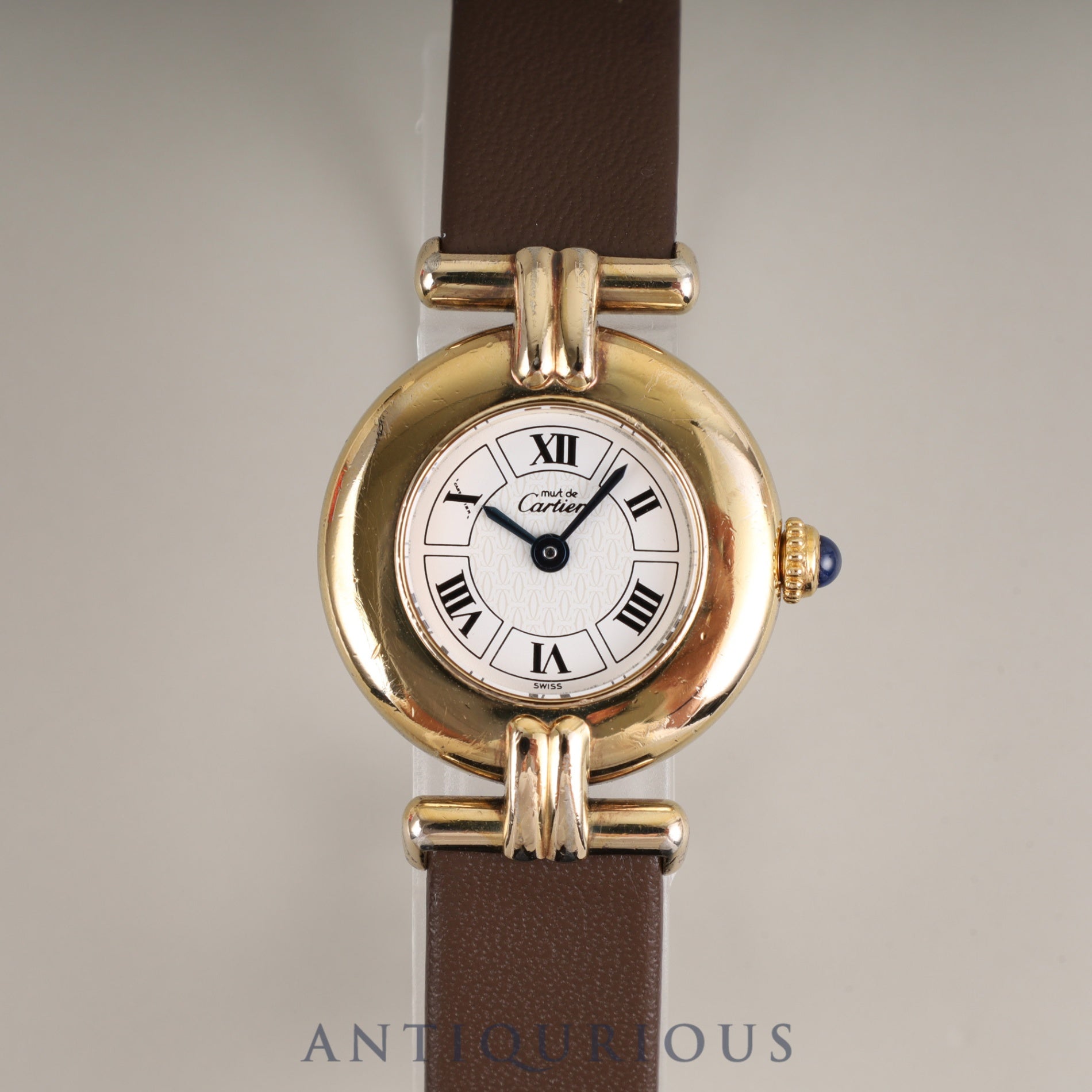 カルティエ マストコリゼ W1009954 / 1902 クォーツ Cal.690 SV925 革 純正尾錠(GP)ホワイト飛びローマンCC文字盤 オーバーホール済み