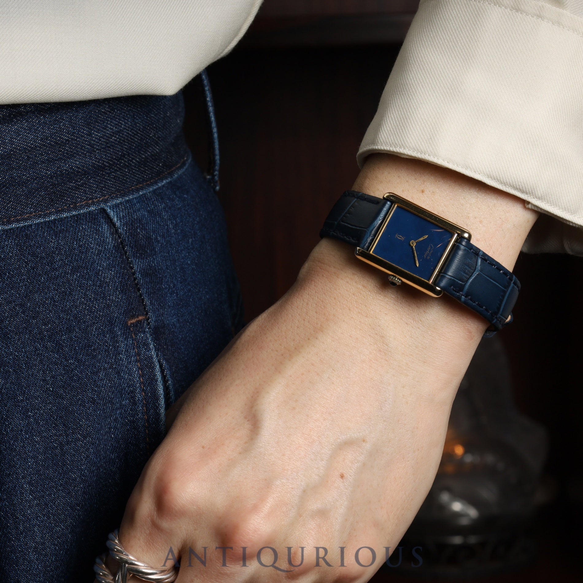 カルティエ マストタンク LM 手巻き Cal.-78-1 SV925 革 純正尾錠(GP)ラピスラズリ文字盤 オーバーホール済み