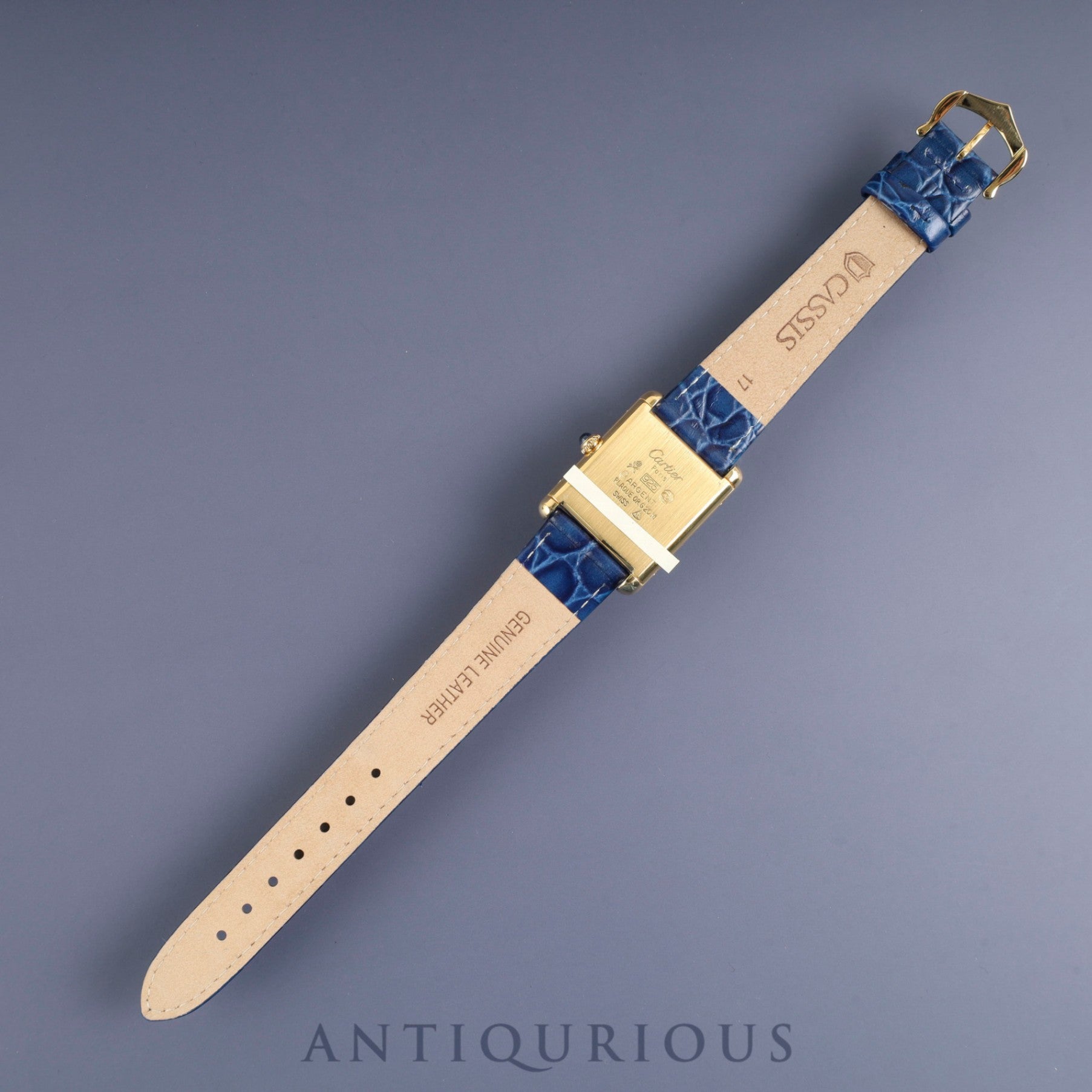 Cartier Must Tank LM Manual Winding Caliber 78-1 SV925 Leather Strap with Genuine GP Buckle, Lapis Lazuli Dial, Circa 1976-1981, Overhauled and Finished to Like New