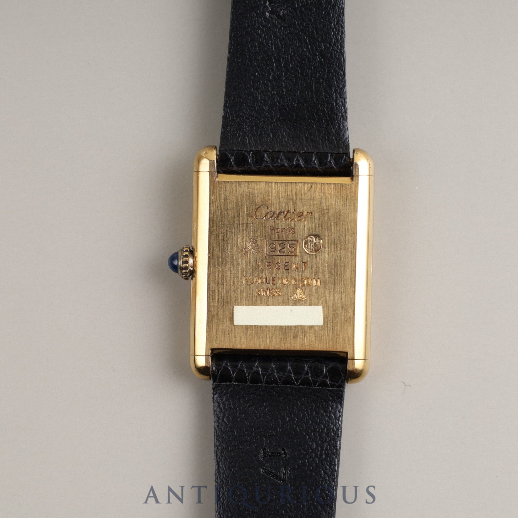 Cartier Must Tank LM Manual Winding Cal.78-1 SV925 Leather Genuine Buckle (GP) Black Onyx Dial Box