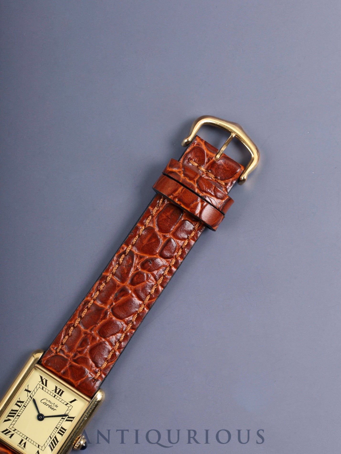 カルティエ マストタンク LM 590005 クォーツ Cal.90 SV925 革 純正尾錠(GP)アイボリーローマン文字盤 オーバーホール済み