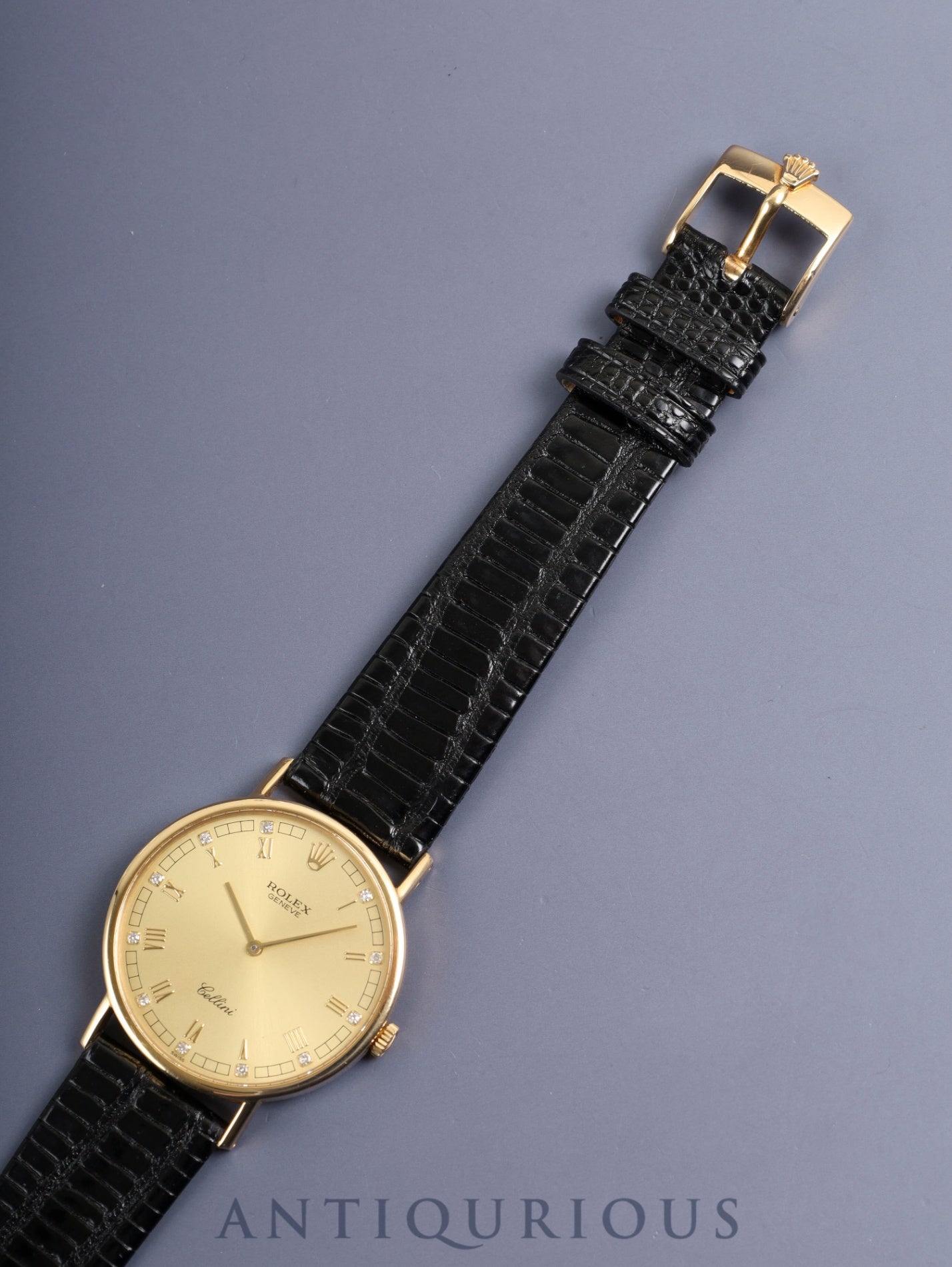 Rolex Cellini 5112, manual winding, Cal. 1601, 750YG, leather strap, original pin buckle (750YG), champagne diamond Roman numeral dial, L-series (1989-1990), repair invoice included, recently overhauled.