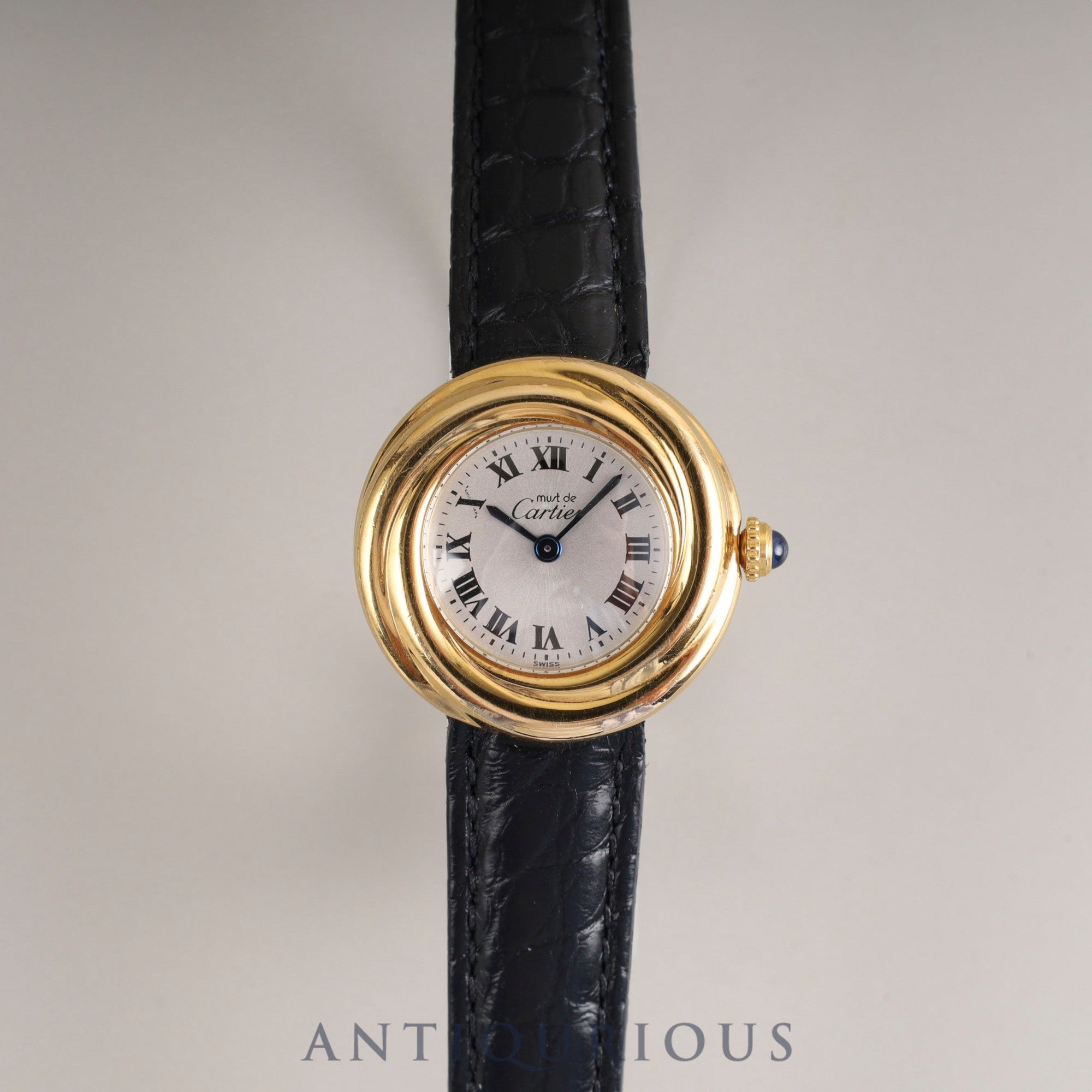 Cartier Must Trinity W1010644 / 2735 Quartz Cal.157 SV925 Leather Genuine D-buckle (GP) Silver Roman dial Overhauled