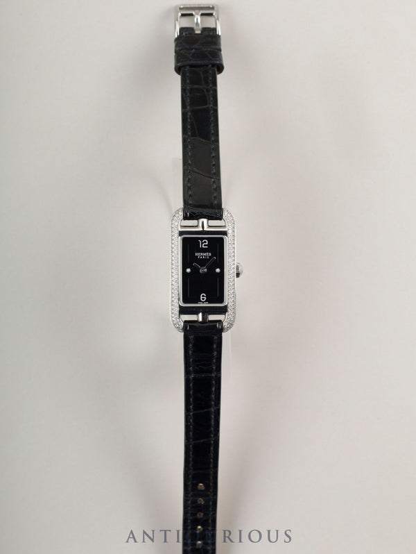 エルメス ナンタケット NA2.130 クォーツ SS 純正革ベルト(A刻印:2017年) 純正尾錠(SS) ブラック文字盤 ダイヤベゼル オーバーホール済み