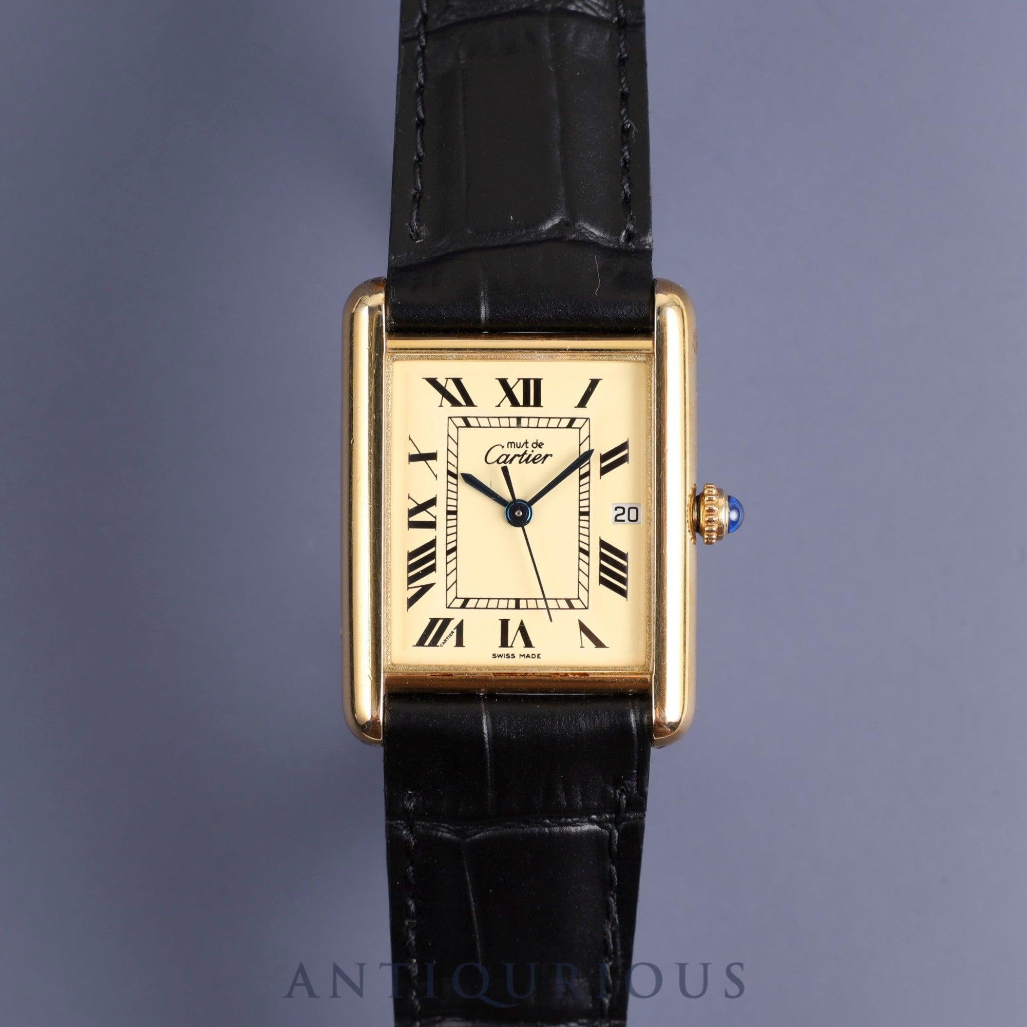 Cartier Must Tank GM (XL) W1017454 / 2413 Quartz Cal.687 SV925 Leather Genuine Buckle (GP) Ivory Roman Dial Overhauled