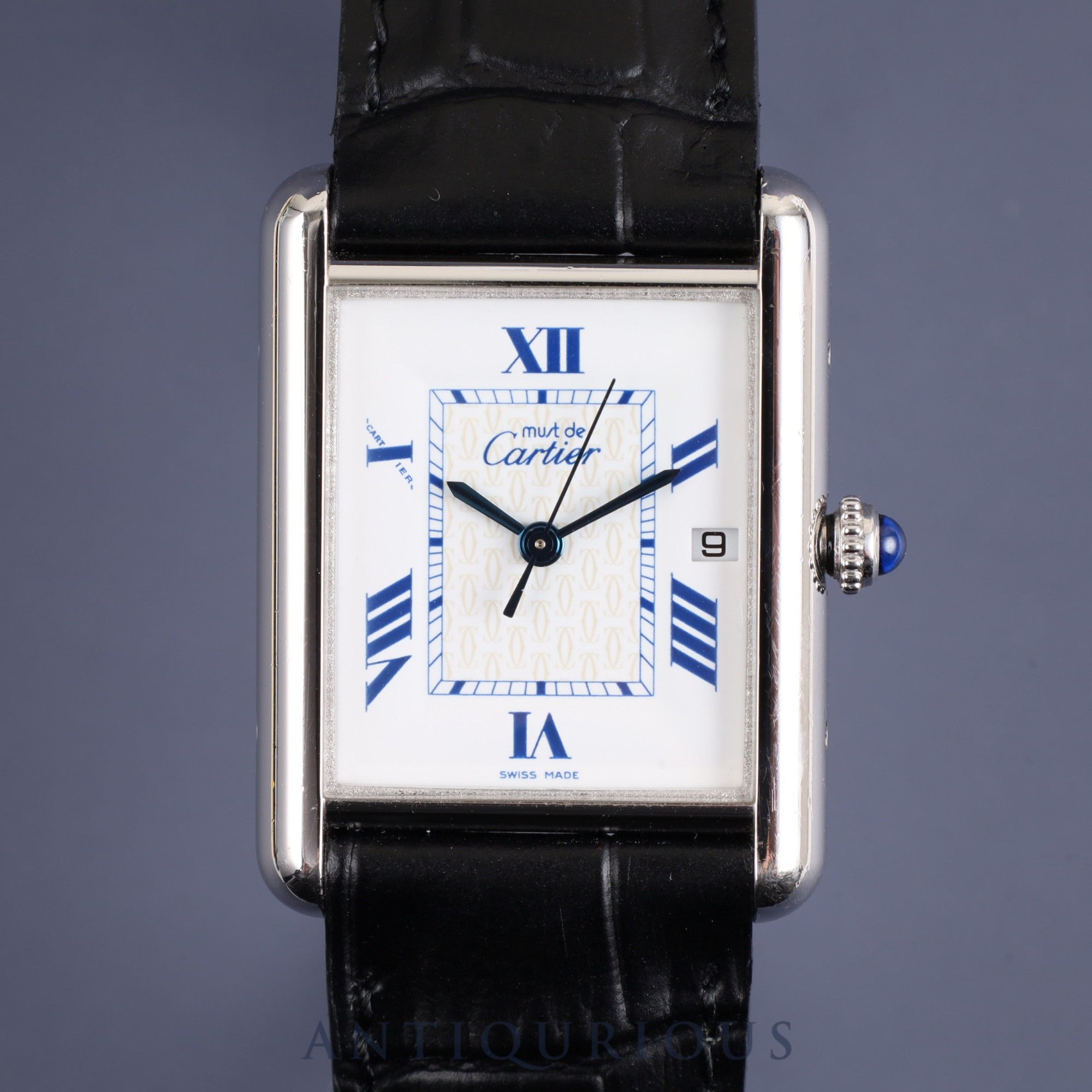 カルティエ マストタンク GM(XL)W1014154 / 2414 クォーツ Cal.687 925 革 純正Dバックル 飛びローマン文字盤 箱 保証書(2004年) オーバーホール済み カルティエブティックネジ取り付け