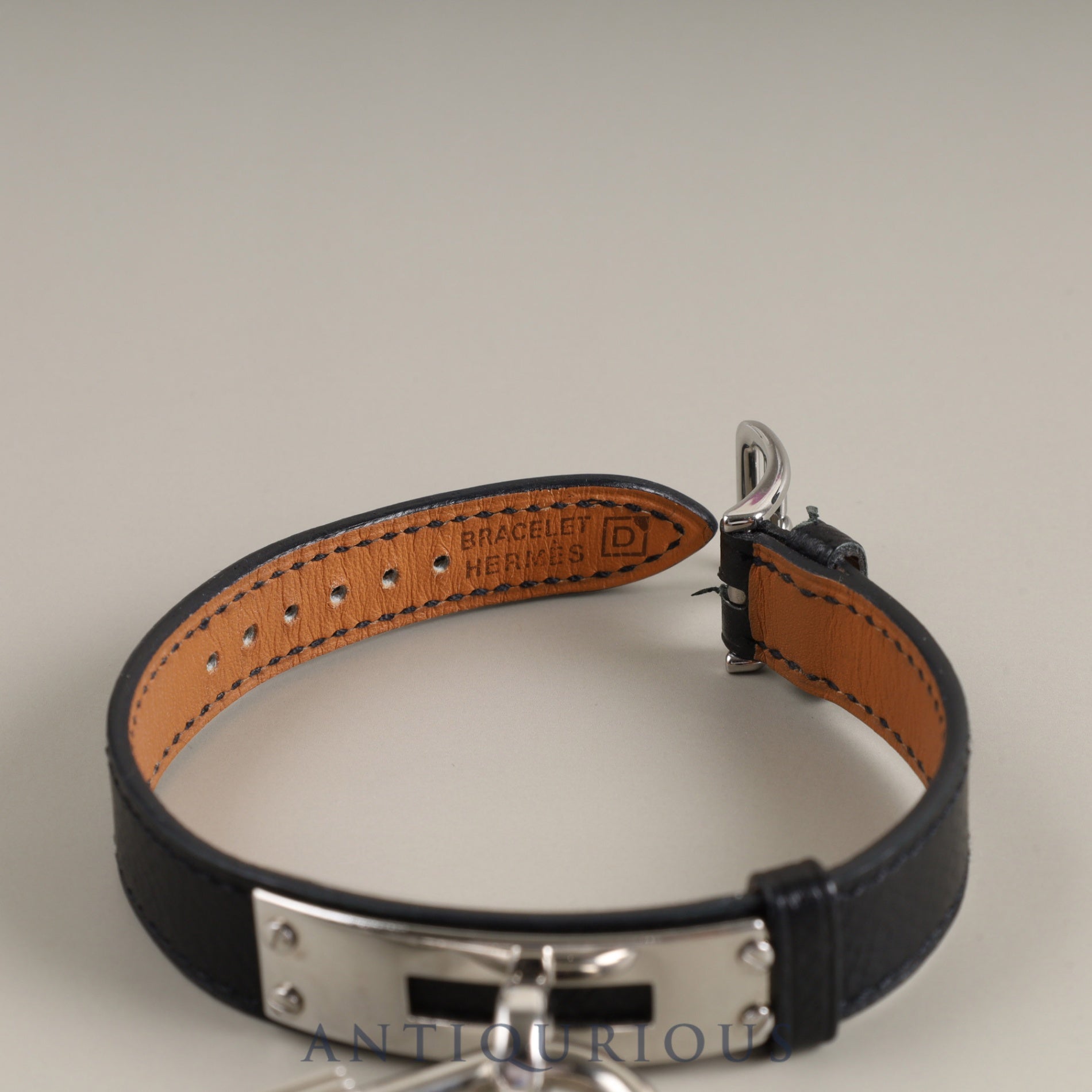 Hermes Kelly Watch KE1.210 Quartz SS Genuine Leather Strap (□D Stamp: 2000) Genuine Buckle (SS) Black Dial Overhauled
