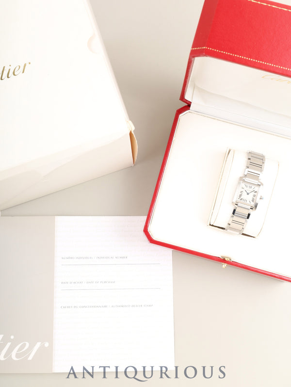Cartier Tank Française SM W51008Q3 / 2384 Quartz Cal.057 SS SS White Roman SWISS MADE mark Box Booklet Warranty Card (undated) Overhauled