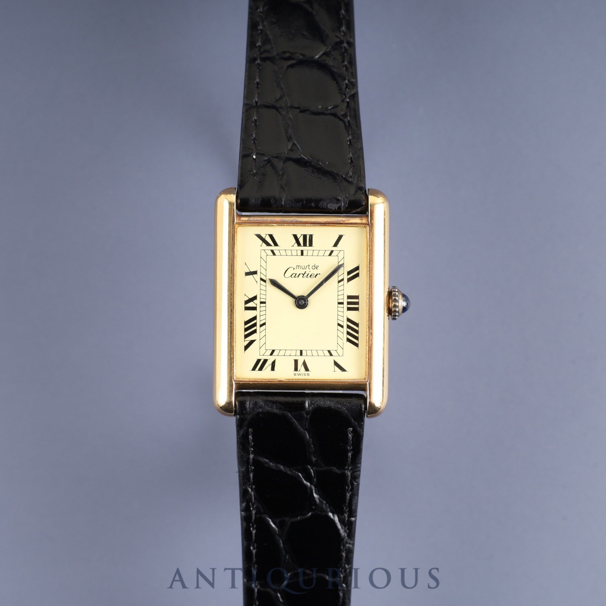 Cartier Must Tank LM Manual Winding Caliber - SV925 Leather Strap with Genuine GP Buckle, Ivory Roman Dial, Circa 1976-1981, Overhauled