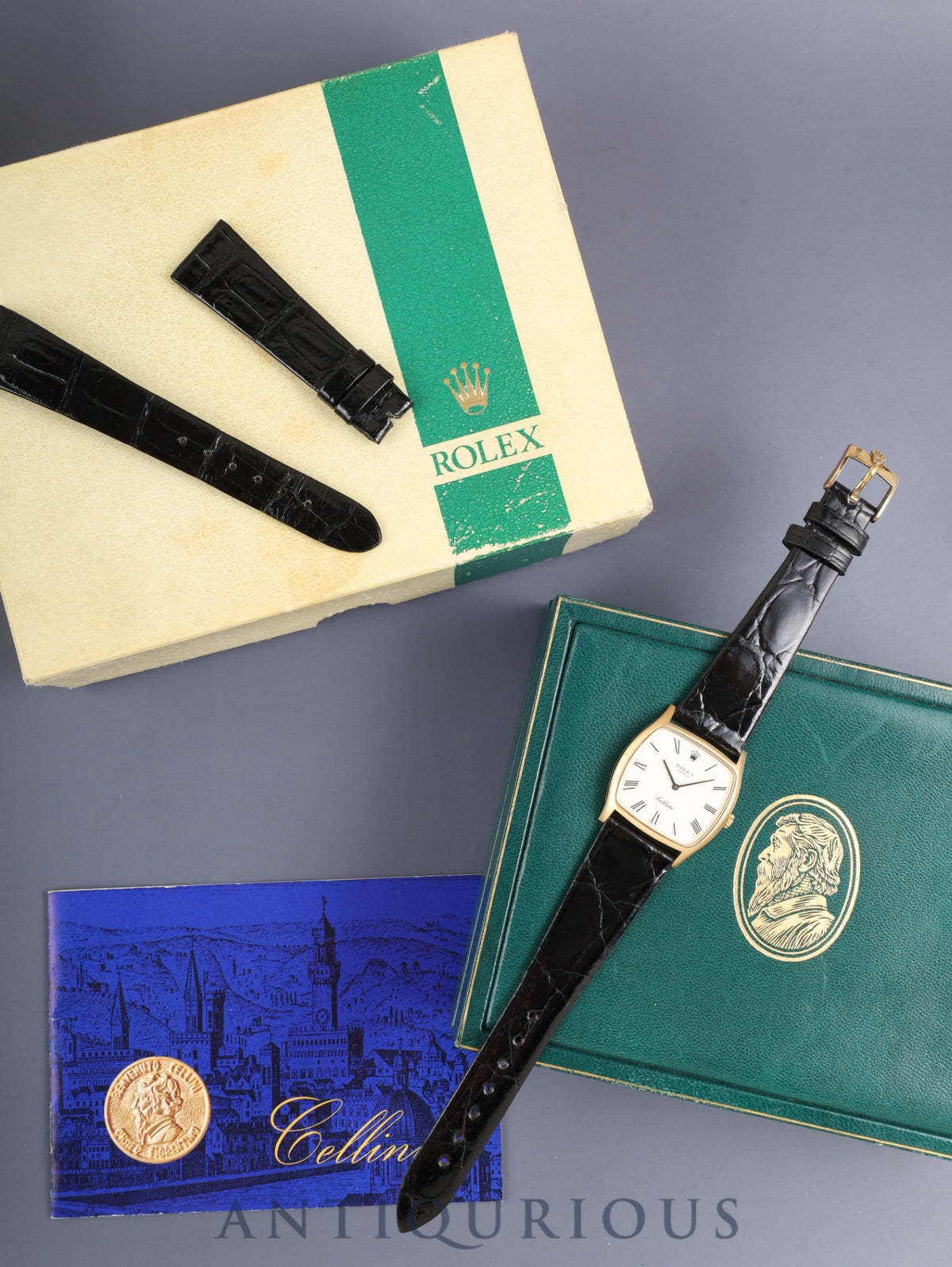 Rolex Cellini 3805 Hand-wound Cal. 1600 Leather 750YG Genuine Pin Buckle (GP) White Roman Dial No. 33 (1971) Box, Booklet, Mitsukoshi Repair Statements (2005 / 2022 / Includes personal name) With genuine leather strap, overhauled.