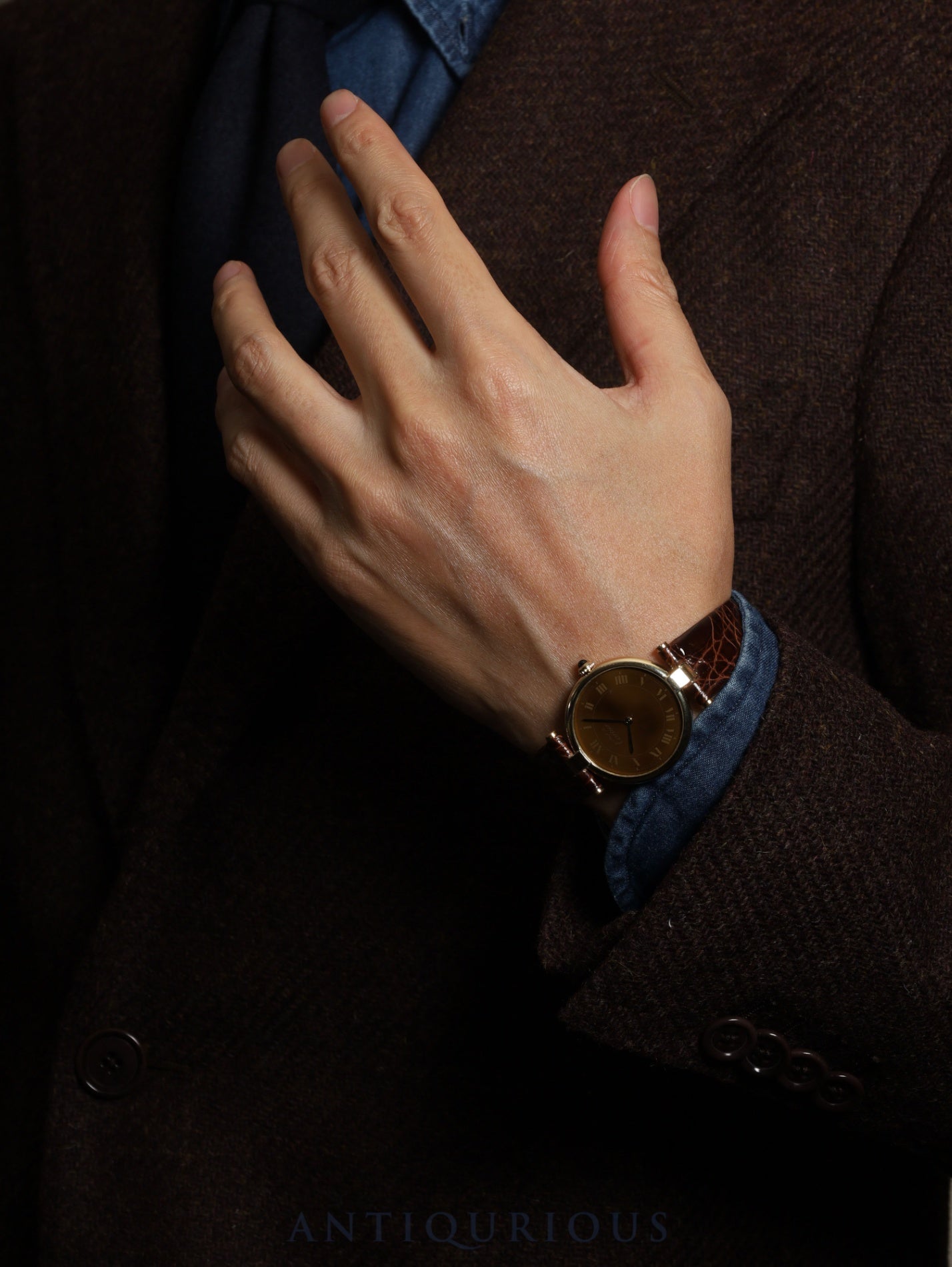 カルティエ マスト ヴァンドーム VLC LM 17 クォーツ SV925 革 純正尾錠(GP)マホガニー文字盤 保証書(1982年) カルティエブティックにてコンプリートサービス済み