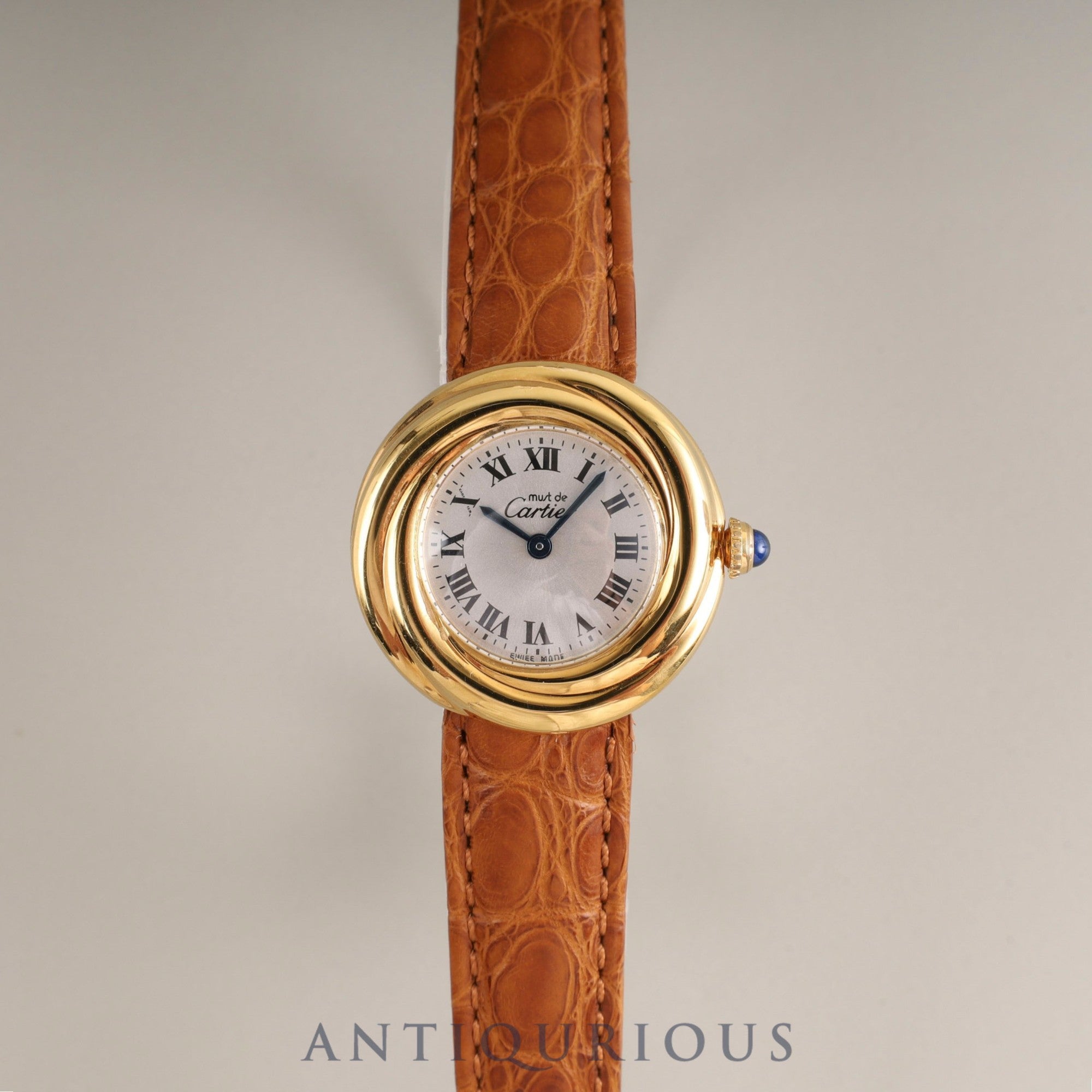 Cartier Must Trinity W1010644 / 2735 Quartz Cal.157 SV925 Leather Genuine D-buckle (GP) Silver Roman dial Overhauled