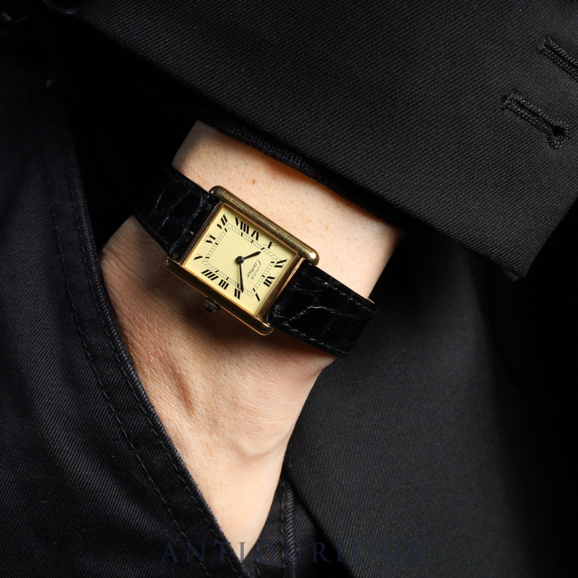 Cartier Must Tank LM Manual Winding Caliber - SV925 Leather Strap with Genuine GP Buckle, Ivory Roman Dial, Circa 1976-1981, Overhauled