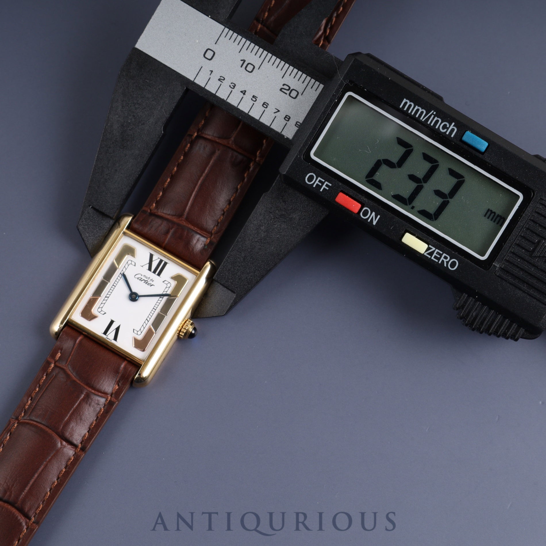 CARTIER MUST TANK LM 1615 Quartz Cal.90 SV925 Leather Genuine D-buckle (GP) Trinity dial Overhauled