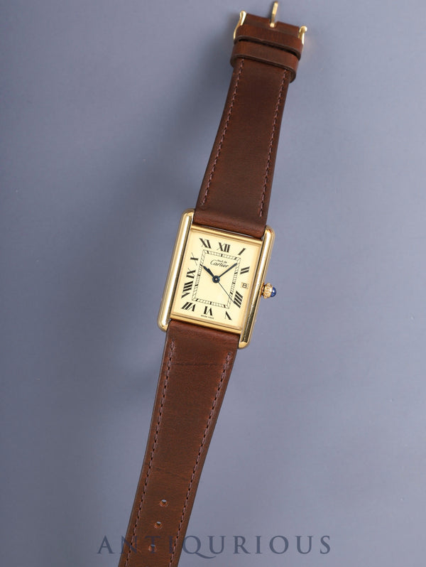 カルティエ マストタンク GM(XL)W1017454 / 2413 クォーツ Cal.687 SV925 革 純正尾錠(GP)アイボリーローマン文字盤 (SWISS MADE表記)箱 冊子 保証書(2004年)オーバーホール済み