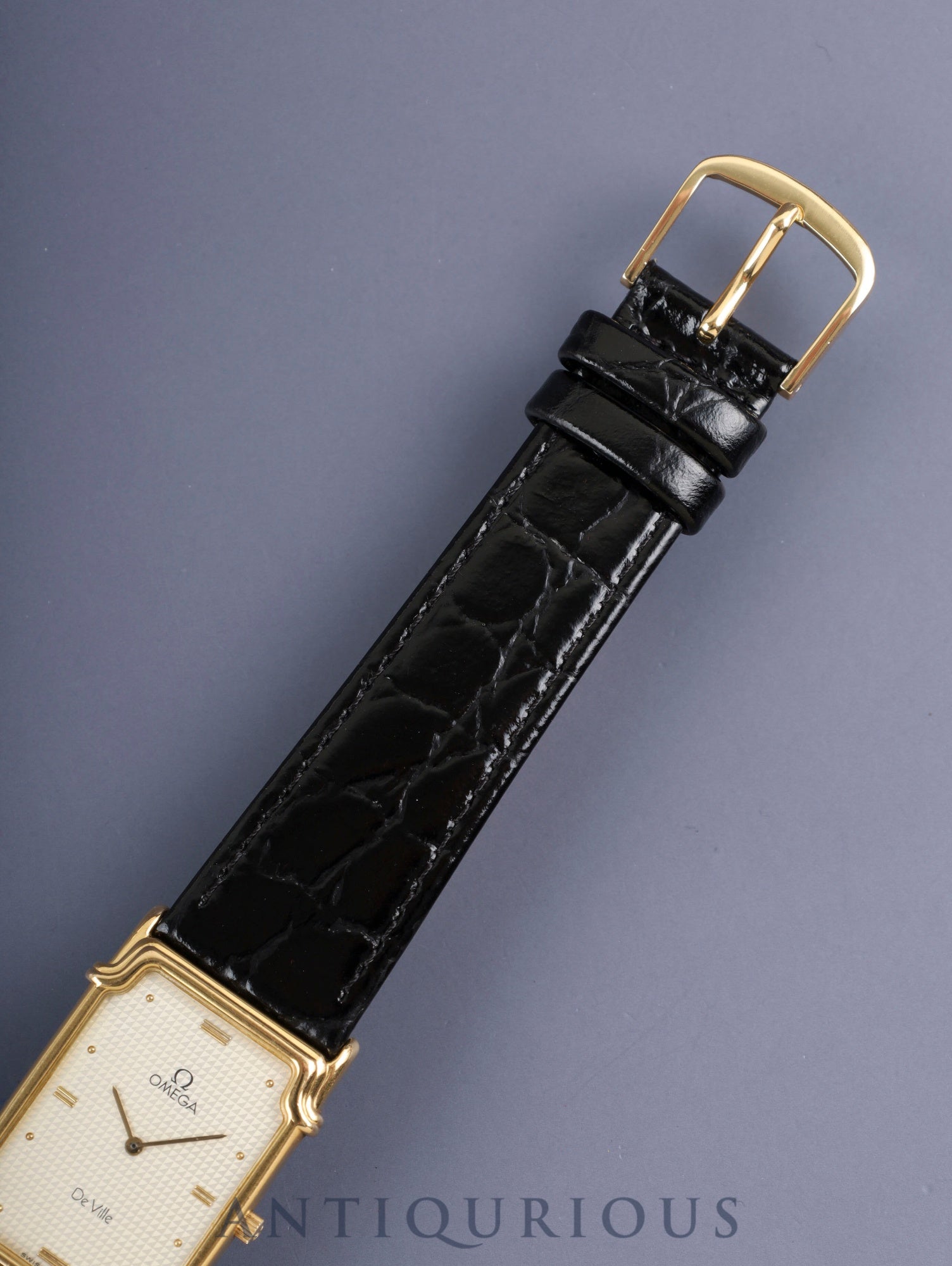 オメガ デ・ヴィル クォーツ Cal.1450 SS 革 社外尾錠(GP) ゴールド文字盤 箱 タグ オーバーホール済み