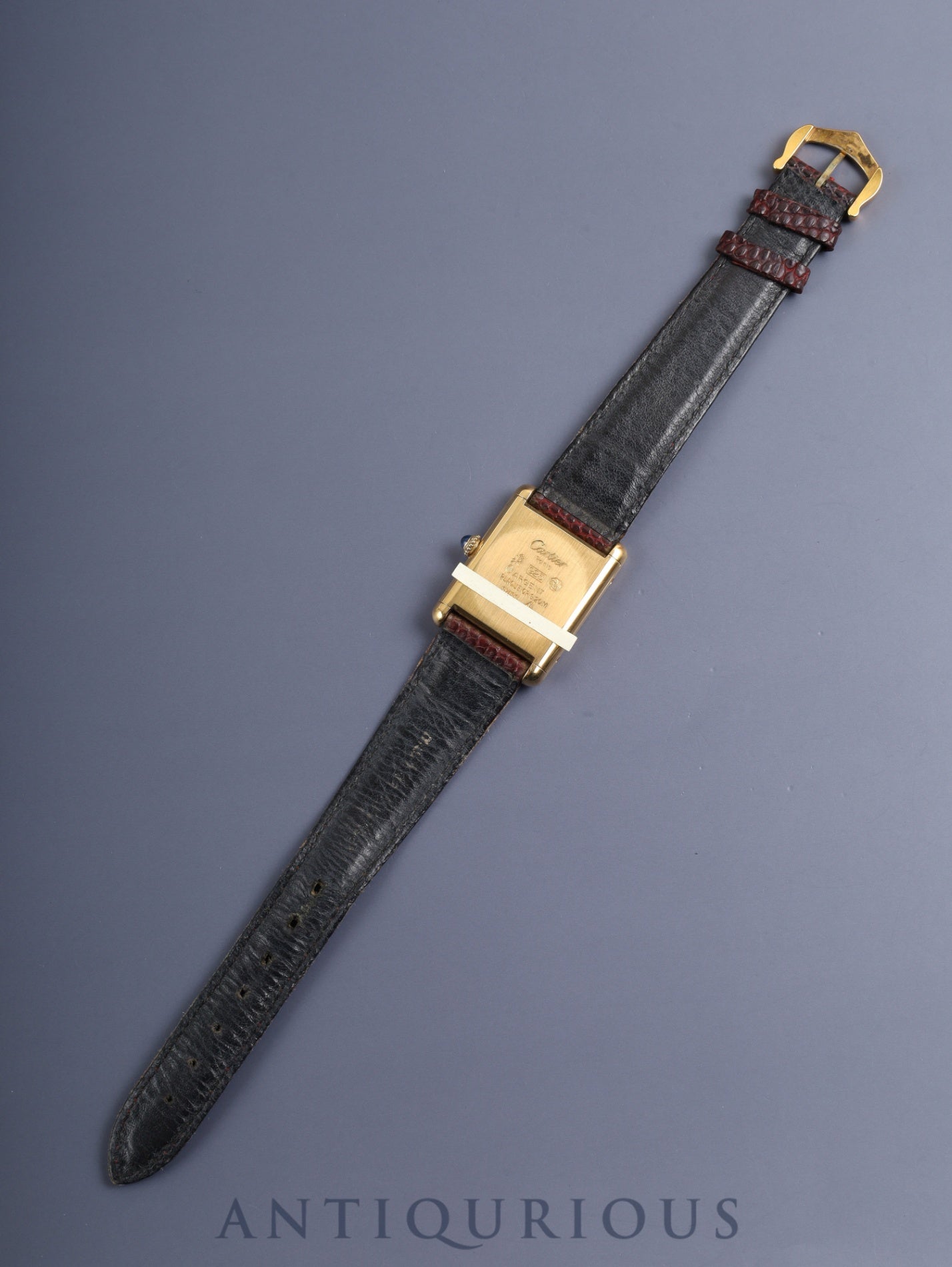 Cartier Must Tank LM, manual winding, Cal. 78-1, SV925, original leather strap, original pin buckle (GP), garnet dial, Bordeaux dial (SWISS marking), recently overhauled.