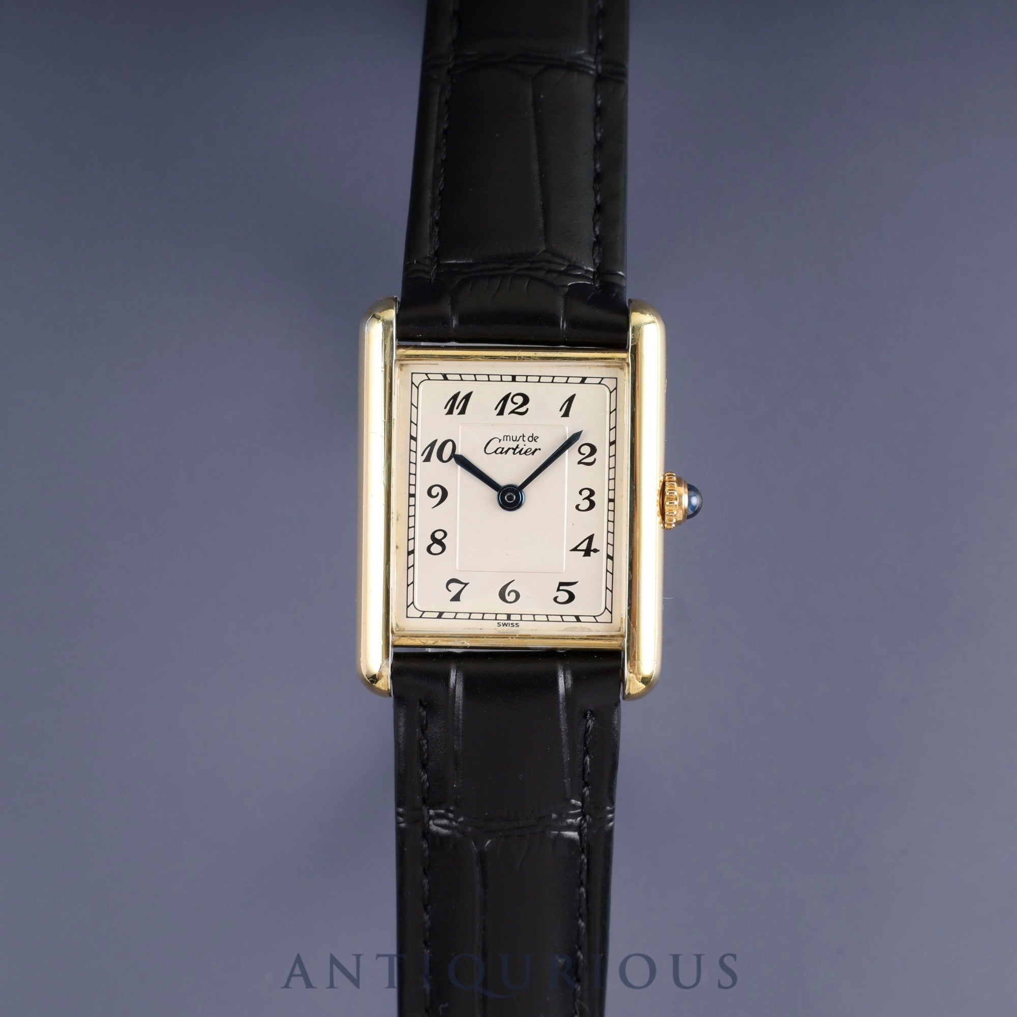 Cartier Must Tank LM 590005 Quartz Cal90 SV925 Leather Genuine D Buckle (GP) Arabic Dial Overhauled