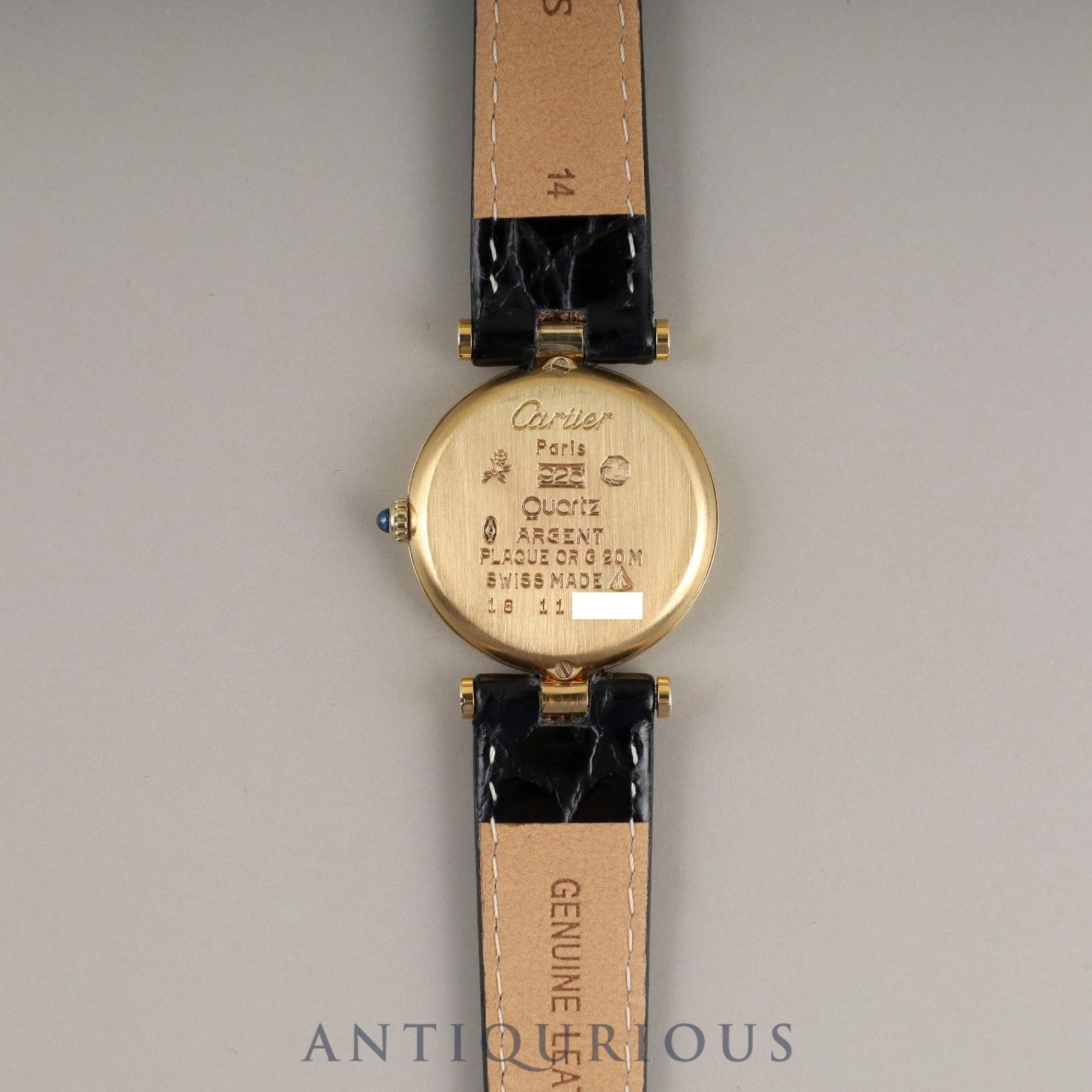 Cartier Must Vendôme VLC SM Quartz Cal.81 SV925 Leather Strap with Genuine GP Buckle, Onyx Dial, Overhauled