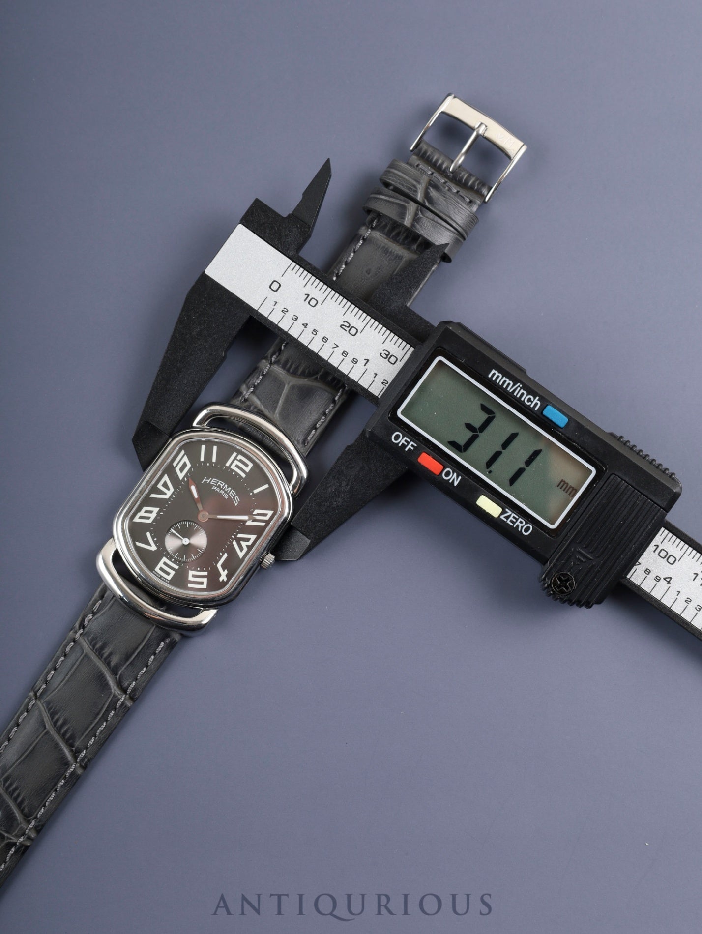 エルメス ラリー スモールセコンド RA1.810 クォーツ Cal.980.163 SS 革 社外尾錠(SS)グレー文字盤 オーバーホール済み