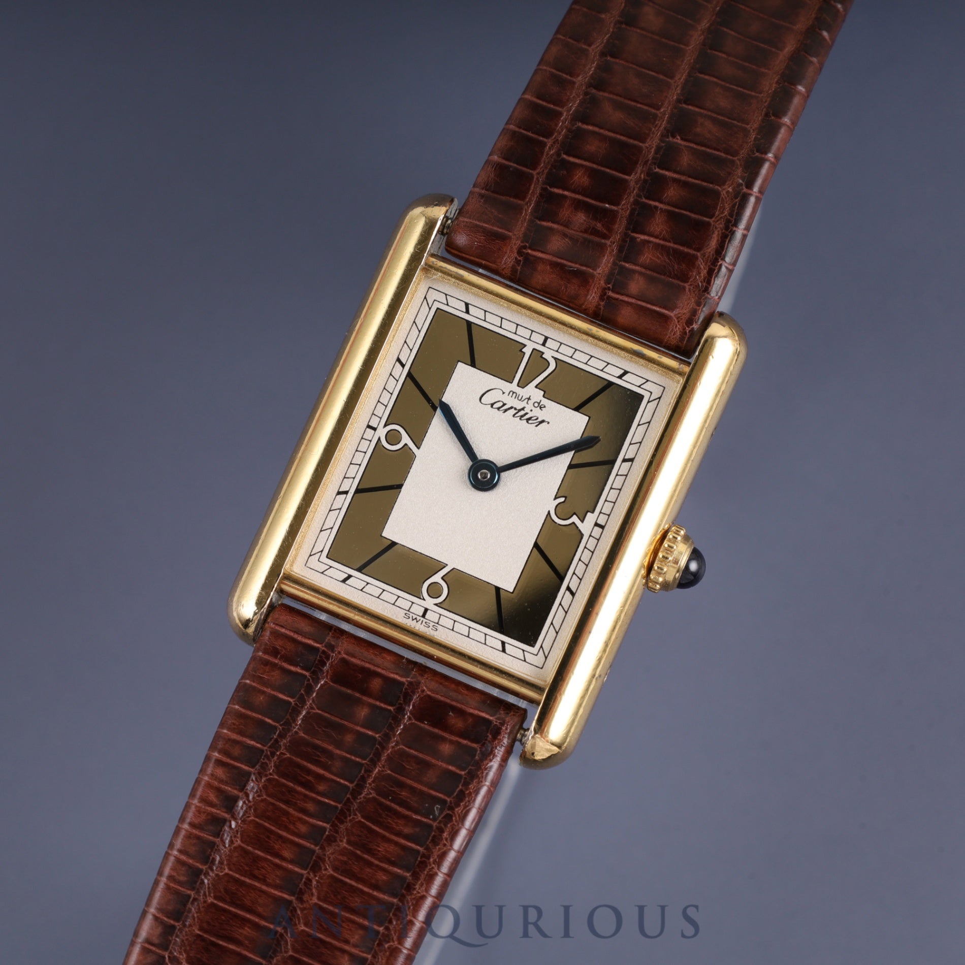 カルティエ マストタンク LM 500本限定 1615 クォーツ Cal.90 SV925 革 純正尾錠(GP) ゴールドセクター文字盤 オーバーホール済み