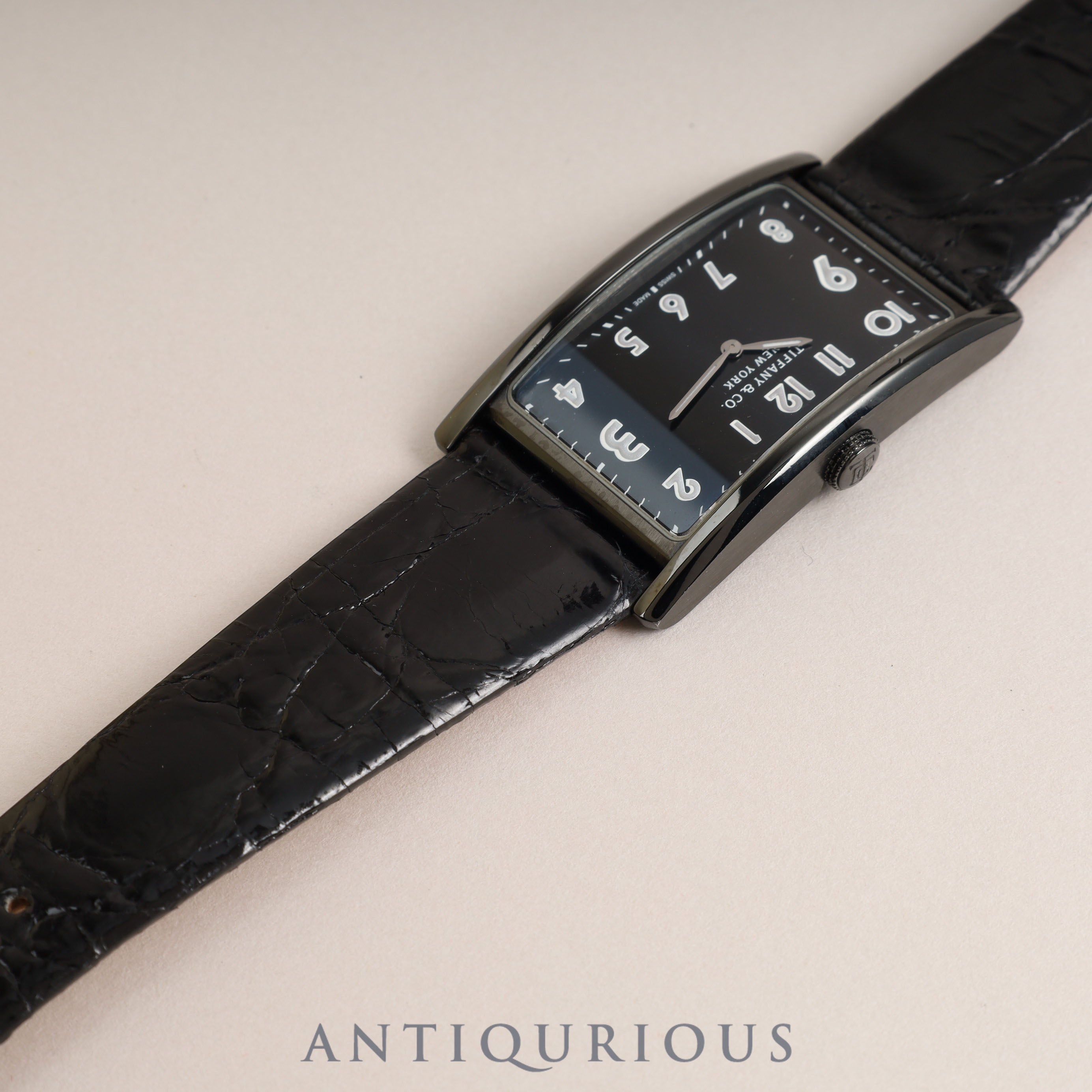 Tiffany East West 37447129 Quartz SS Leather Genuine Buckle (SS) Black Arabic Dial Box Instruction Manual
