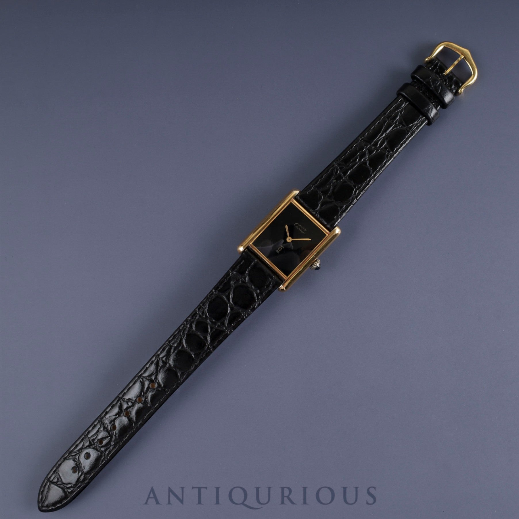 カルティエ マストタンク LM 手巻き Cal.78-1 SV925 革 純正尾錠(GP) ブラックオニキス文字盤 オーバーホール済み