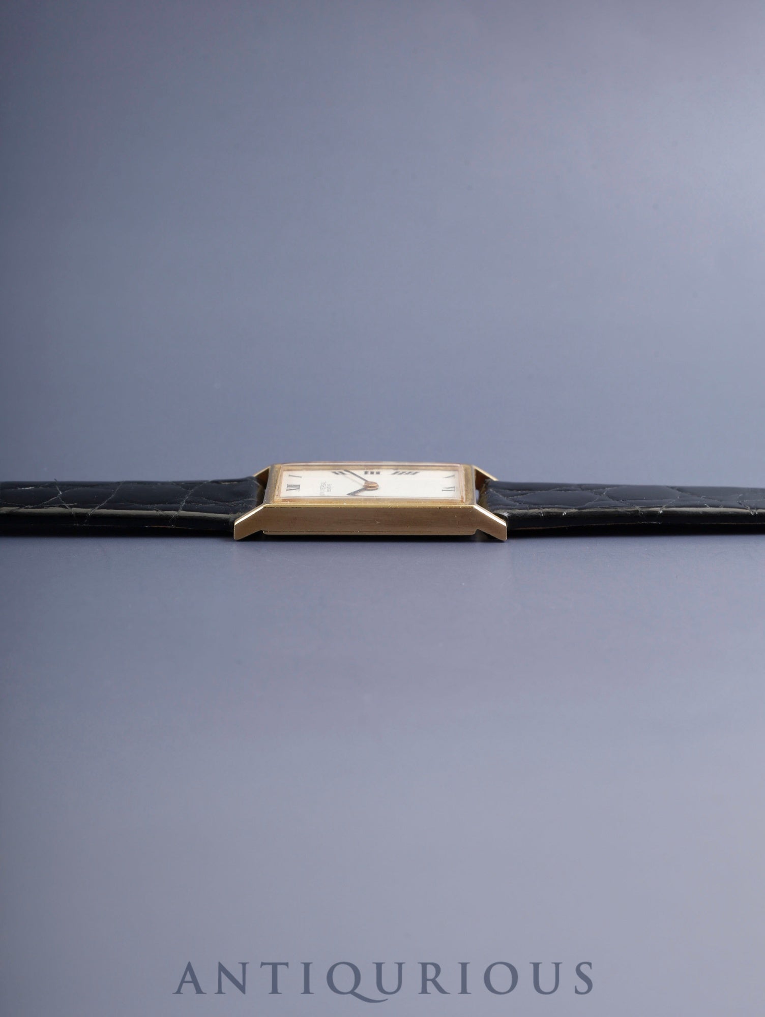 Universal Genève Rectangular Hand-Wound Cal.42 750YG Leather Strap with Genuine GP Buckle, White Roman Dial, Overhauled