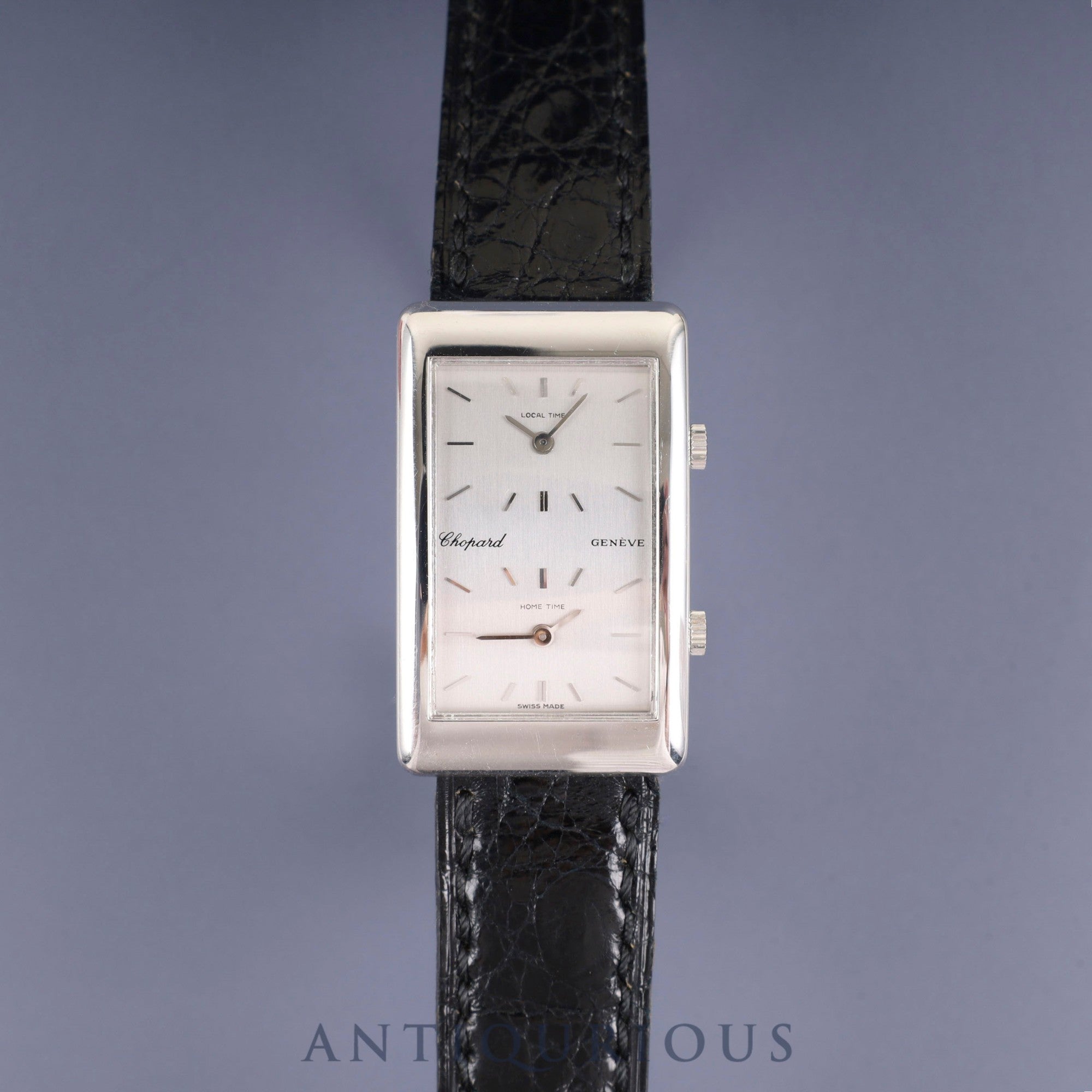 Chopard Dual Time 2240 Quartz Caliber - 18K Genuine Leather Strap Genuine Stainless Steel Buckle Silver Dial Overhauled