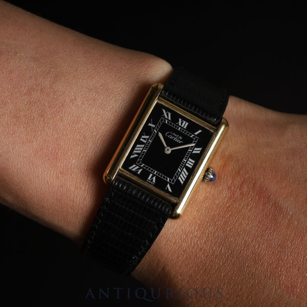 Cartier Must Tank LM Manual winding Cal.78-1 SV925 Genuine leather strap Genuine buckle (GP) Black Roman dial Overhauled