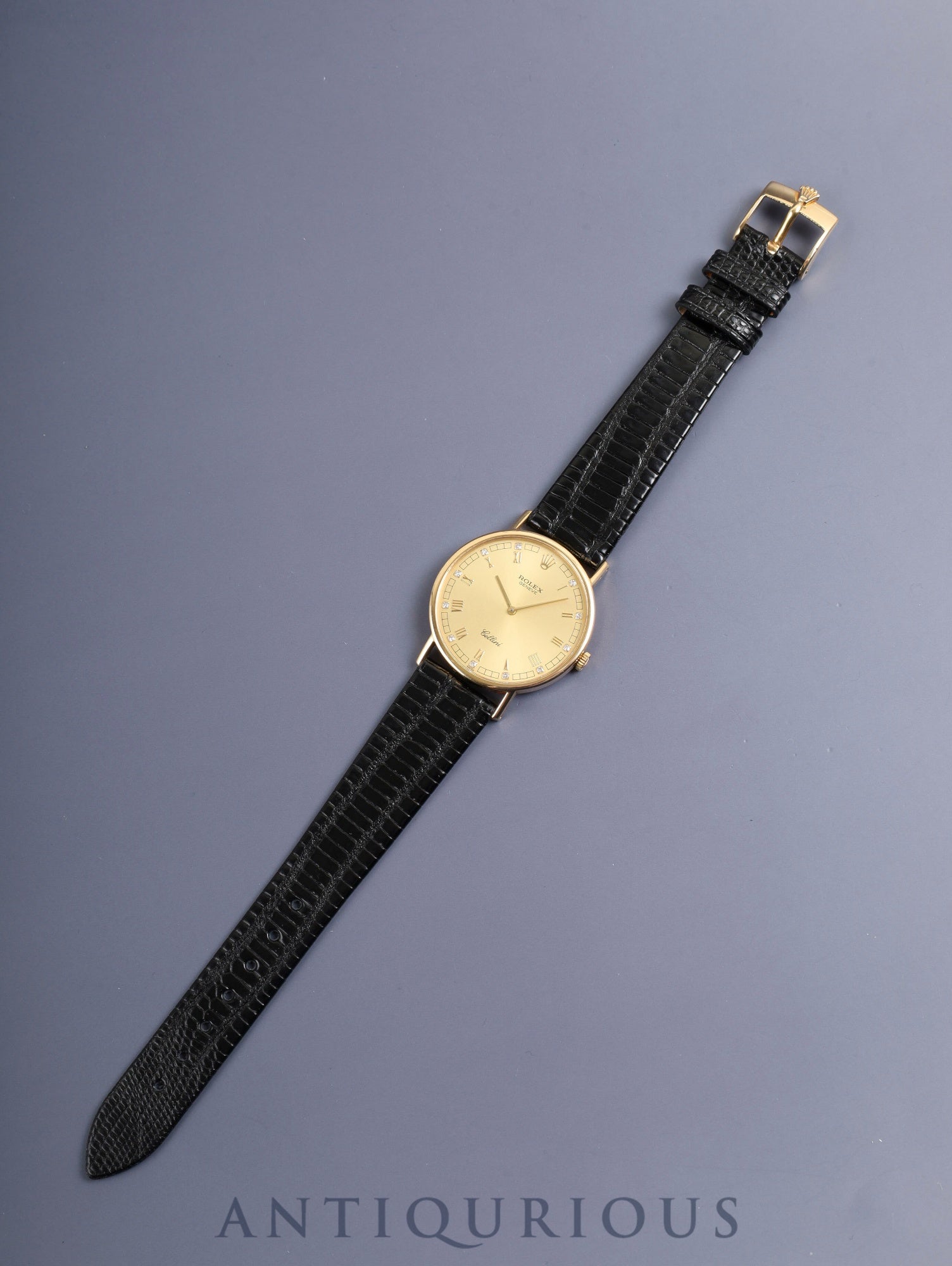 Rolex Cellini 5112, manual winding, Cal. 1601, 750YG, leather strap, original pin buckle (750YG), champagne diamond Roman numeral dial, L-series (1989-1990), repair invoice included, recently overhauled.