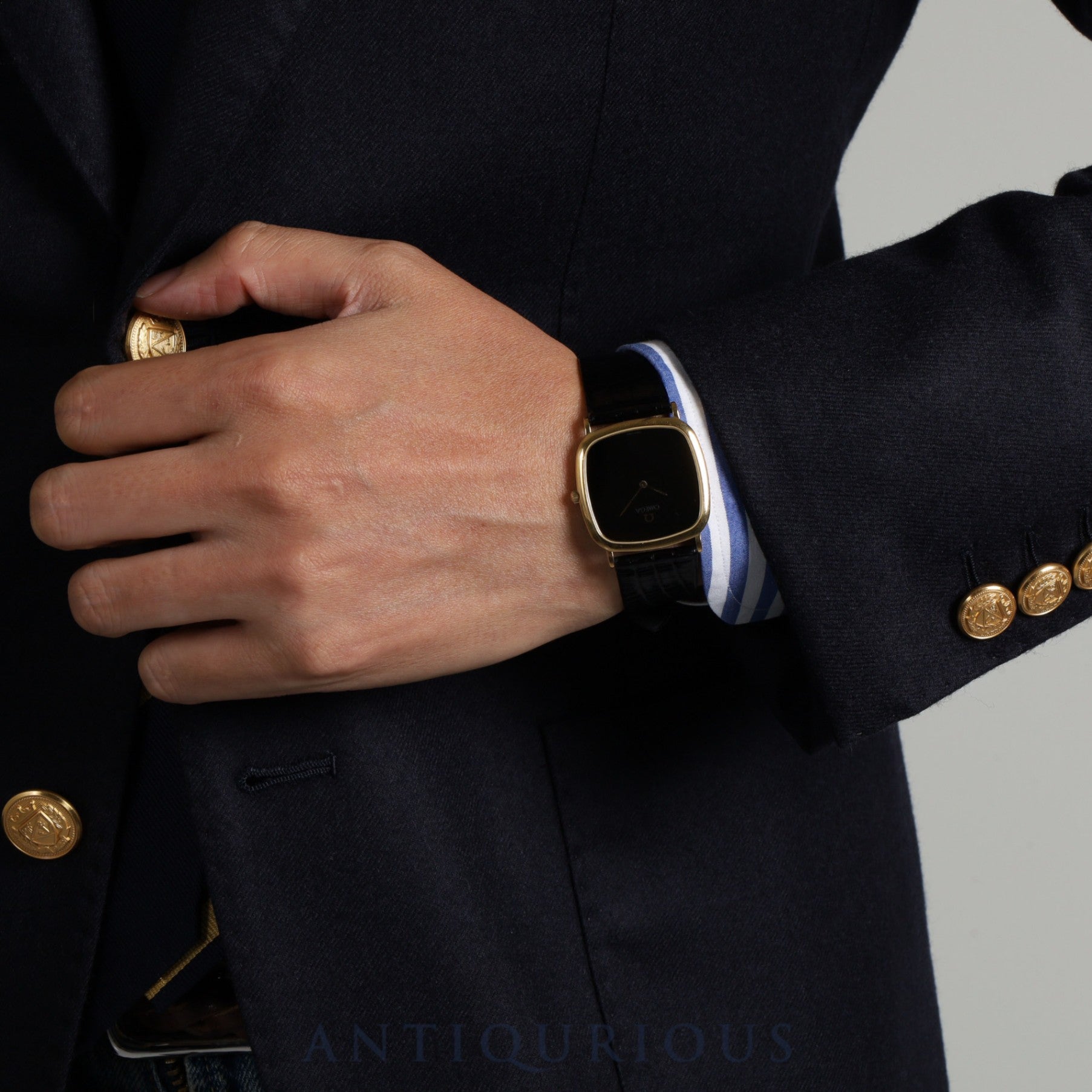 オメガ デ・ヴィル 195 077.2 クォーツ Cal.1378 GP 革 純正尾錠(GP)ブラック文字盤 オーバーホール済み