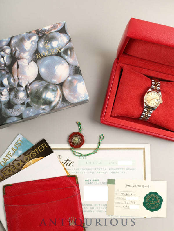 ロレックス デイトジャスト レディ 69173 自動巻き Cal.2135 SS/YG SS/YG シャンパン文字盤 S番(1993年)箱 保証書(1995年 / 個人名記載) カードホルダー 冊子 タグ オーバーホール済み