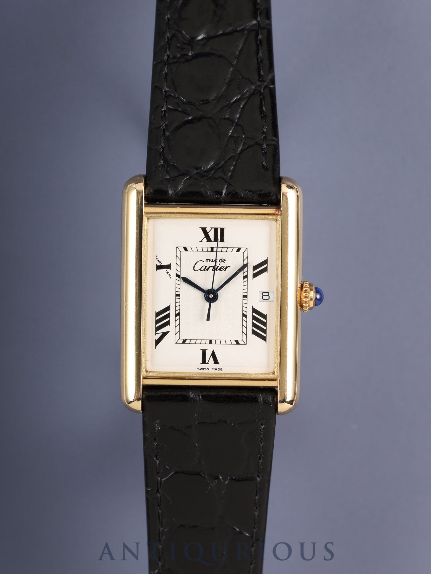 Cartier Must Tank GM (XL) W1013754 / 2413 Quartz Caliber 687 SV925 Leather Strap with Genuine Pin Buckle (GP) Ivory Roman CC Dial (SWISS MADE Marking) Overhauled
