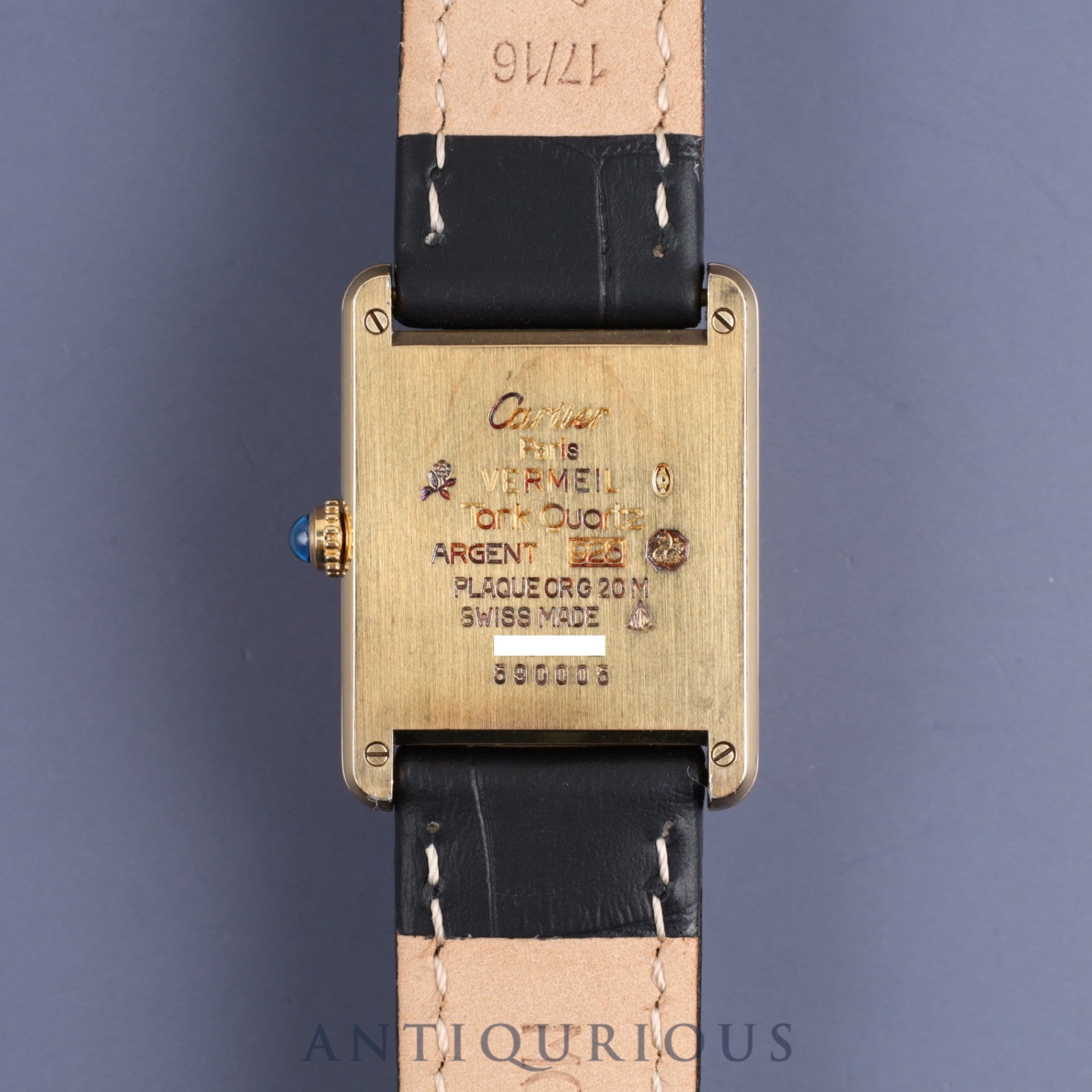 Cartier Must Tank LM W1002753 / 590005 Quartz Cal.90 SV925 Leather Genuine Buckle (GP) Roman Ivory Dial Mid 1980s - 1994 Overhauled