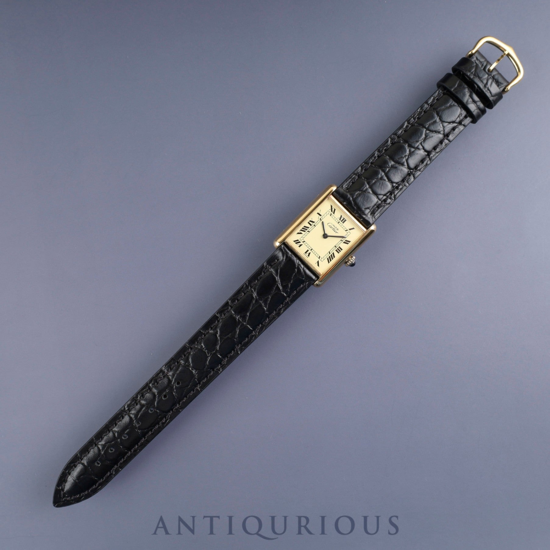 カルティエ マストタンク LM 手巻き SV925 革 純正尾錠(GP) アイボリーローマン文字盤 オーバーホール済み