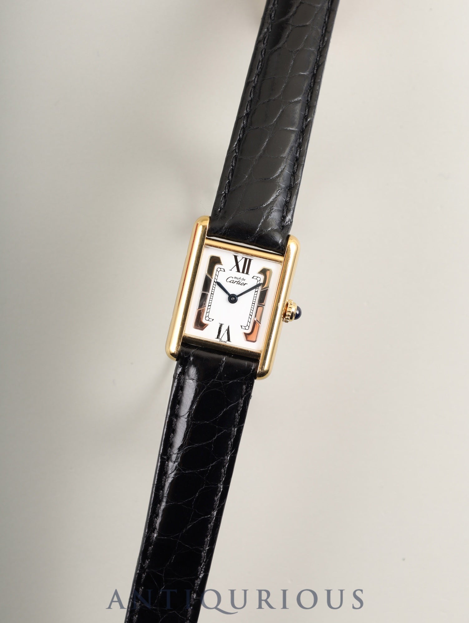 Cartier Must Tank SM 1613 Quartz Caliber 057 SV925 Leather Watch with Genuine D-Buckle (GP) and Side Trinity Dial (SWISS Markings), Circa 1982-1995, Box, Genuine Leather Strap, Overhauled