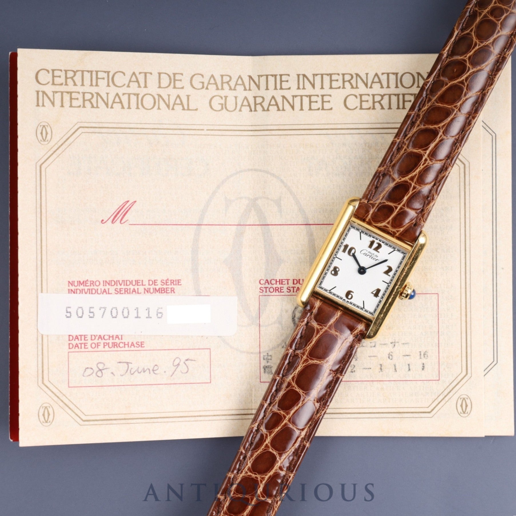 カルティエ マストタンク SM 5057001 Cal.90 SV925 革 純正Dバックル(GP)飛びアラビアCC文字盤 保証書(1995年)オーバーホール済み