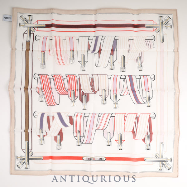 エルメス スカーフ カレ45 サングル・アン・フィネス ベルト柄 ベージュ色 COTTON100% 箱